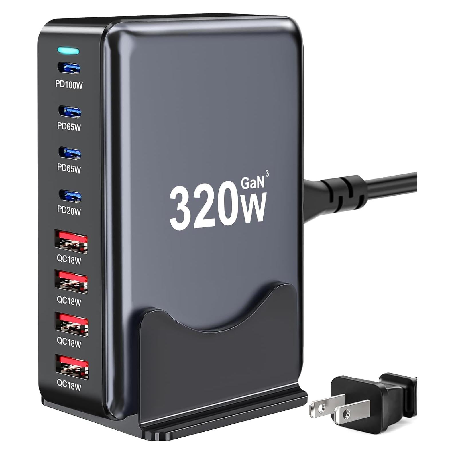 Cargador USB C 320W GaN Pro 8 Puertos Rápido Compatible