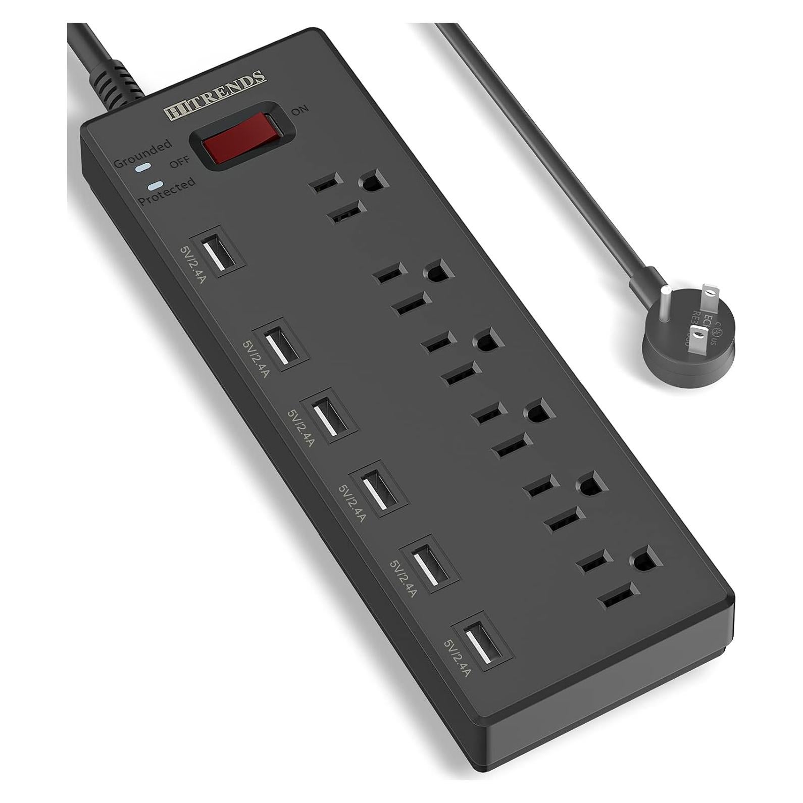 Regleta de Energía HITRENDS 6 Salidas AC y 6 USB 1.8m