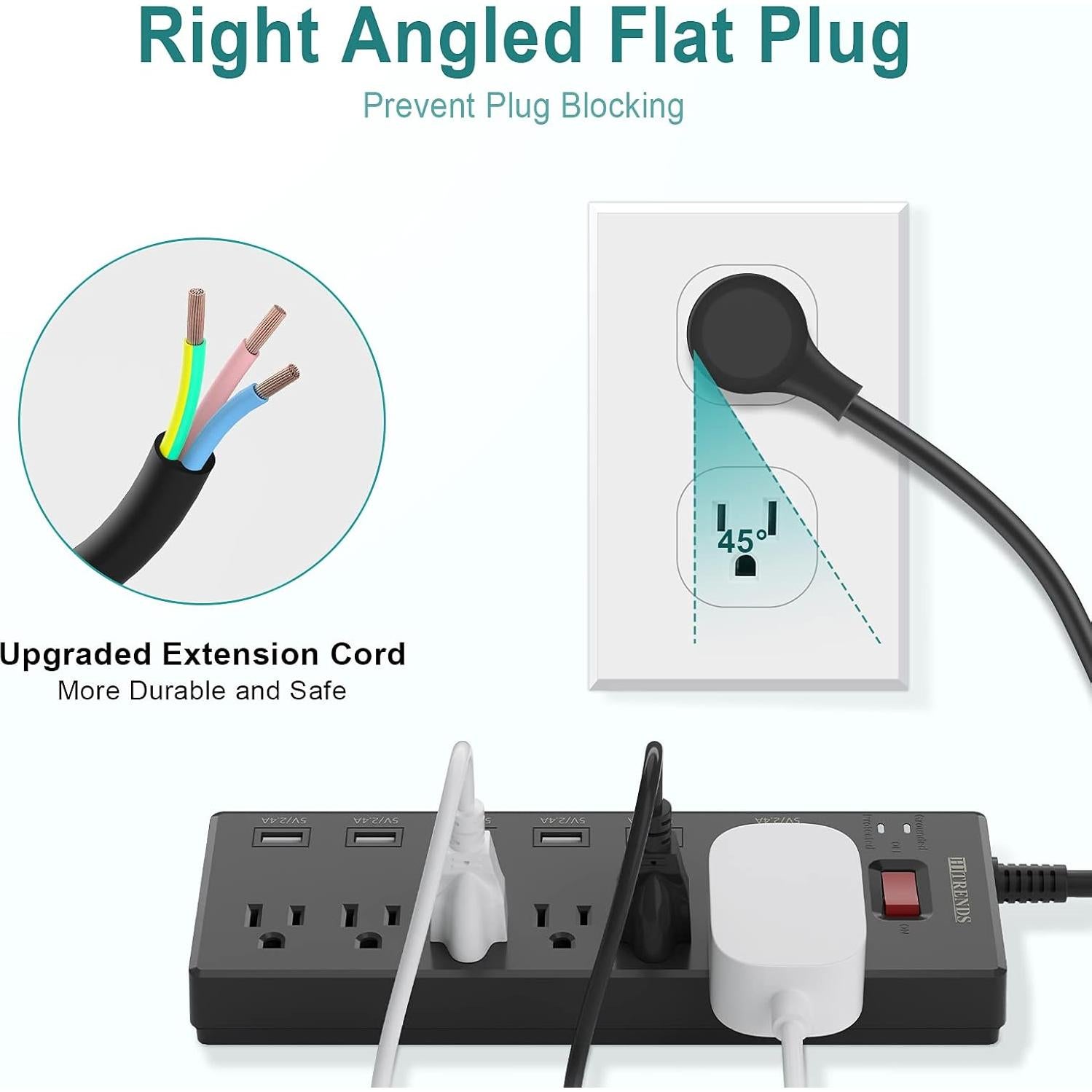 Regleta de Energía HITRENDS 6 Salidas AC y 6 USB 1.8m