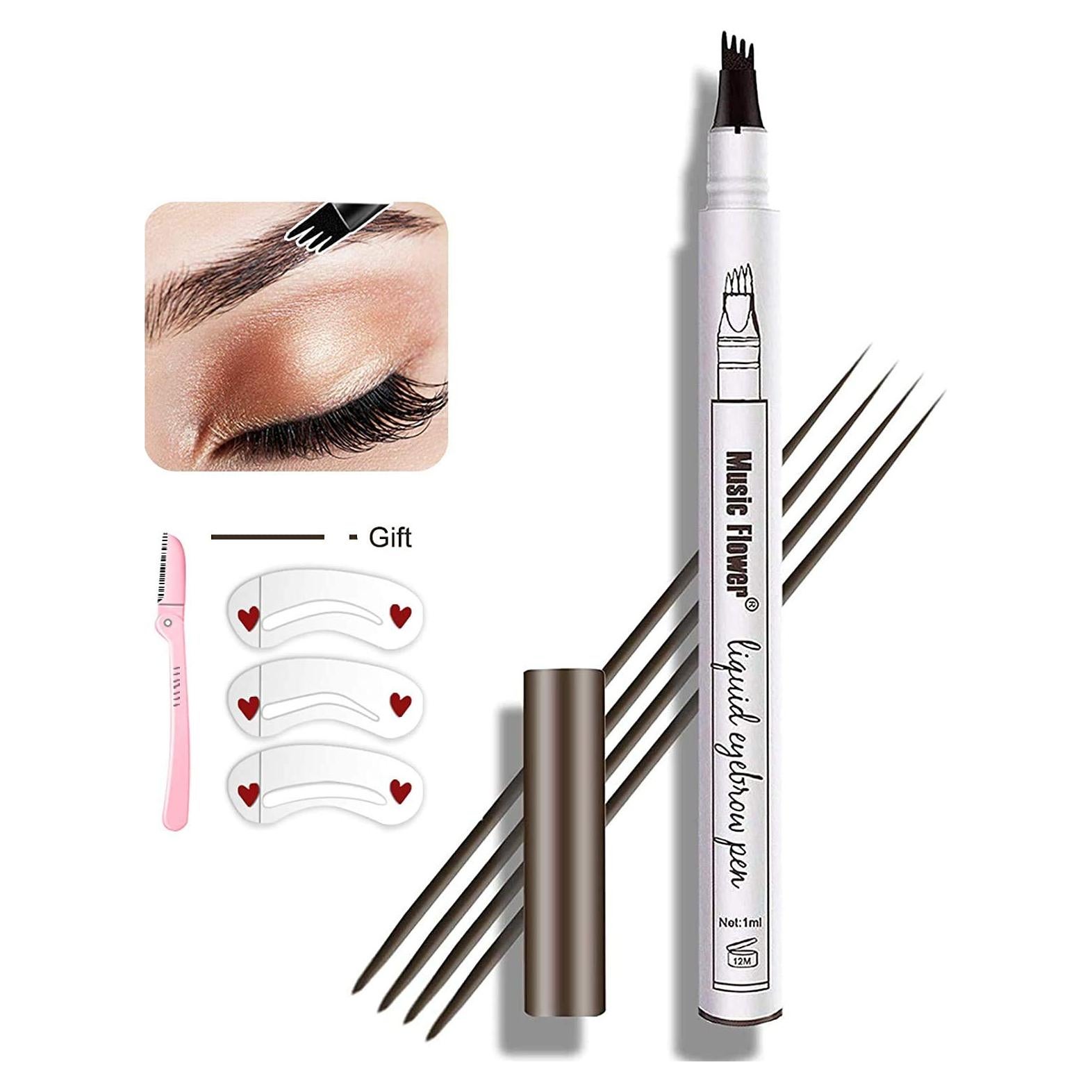 Lápiz de Cejas Microblading Music Flower 4 Puntas Marrón Oscuro