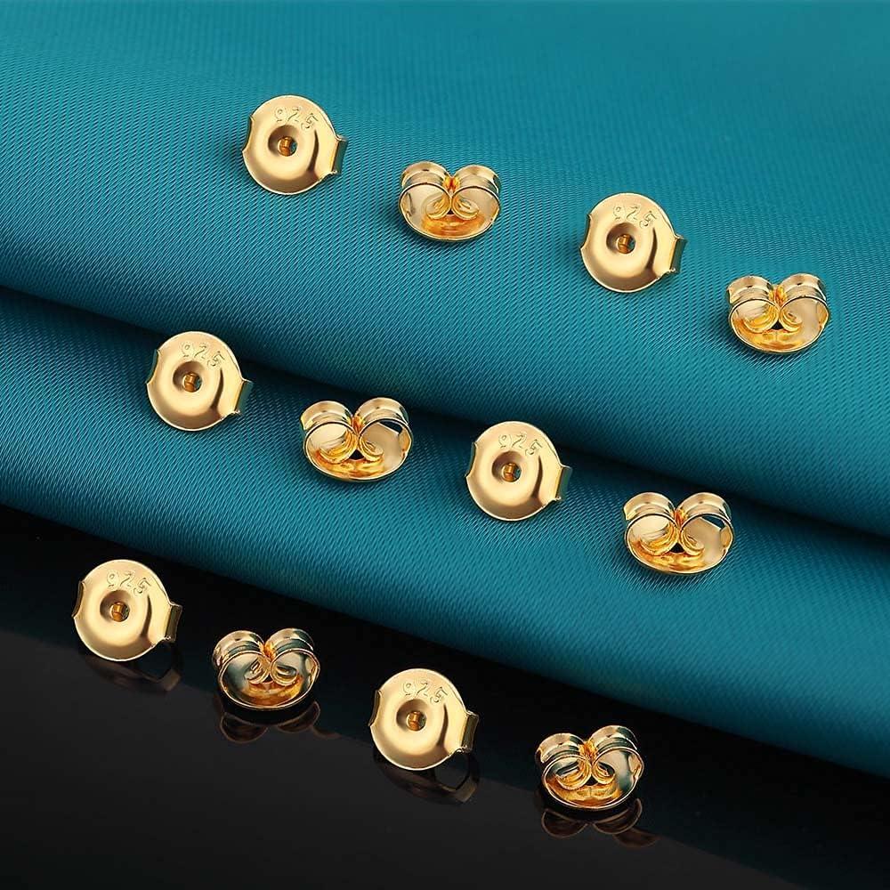8 Pares de Respaldos de Aretes Catinee Oro 14K y Plata 925 Hipoalergénicos