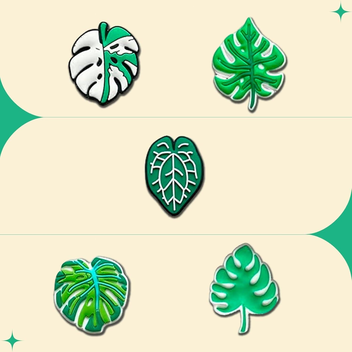 Encantos para Zapatos Crocs Hojas Verdes - 15 Piezas Unisex