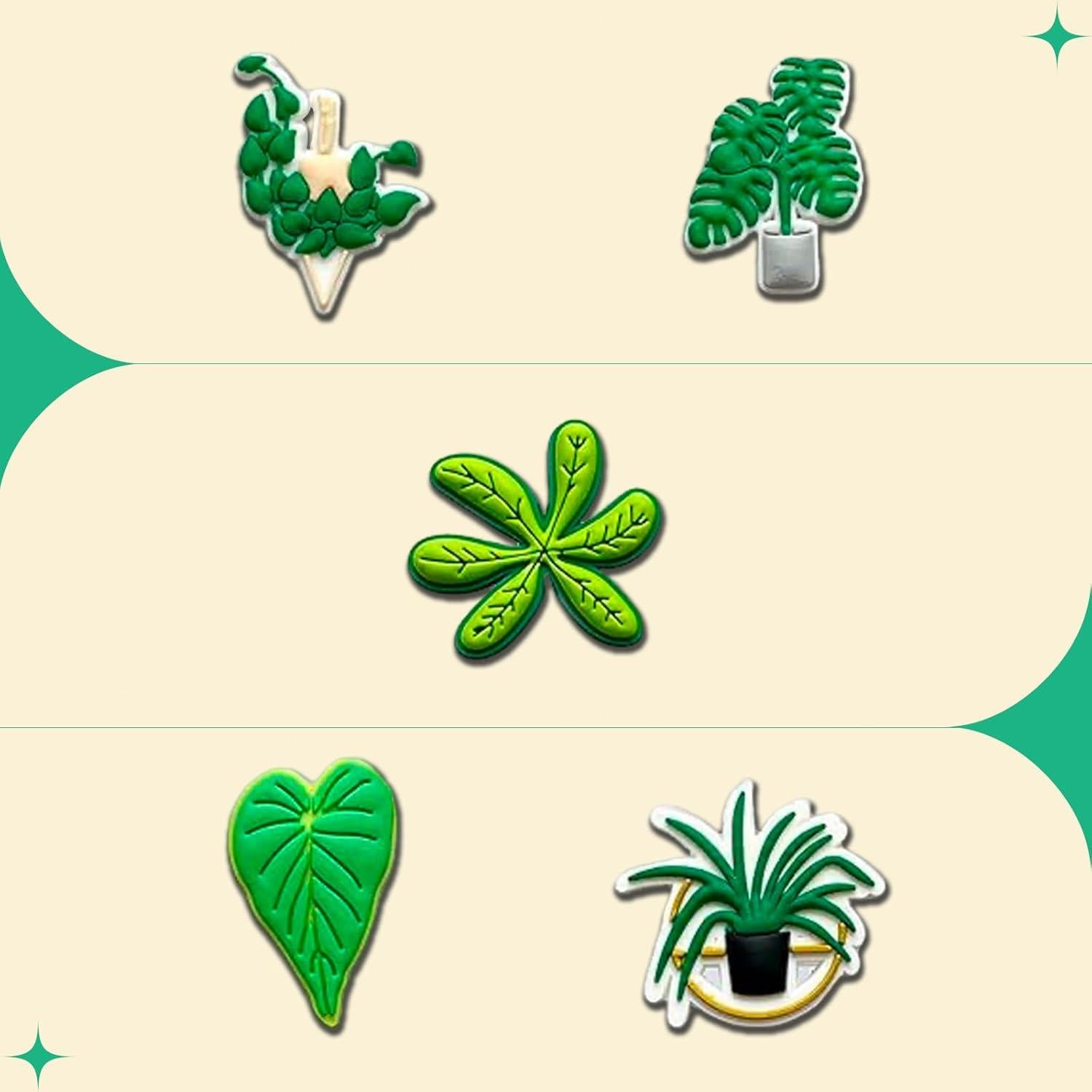 Encantos para Zapatos Crocs Hojas Verdes - 15 Piezas Unisex