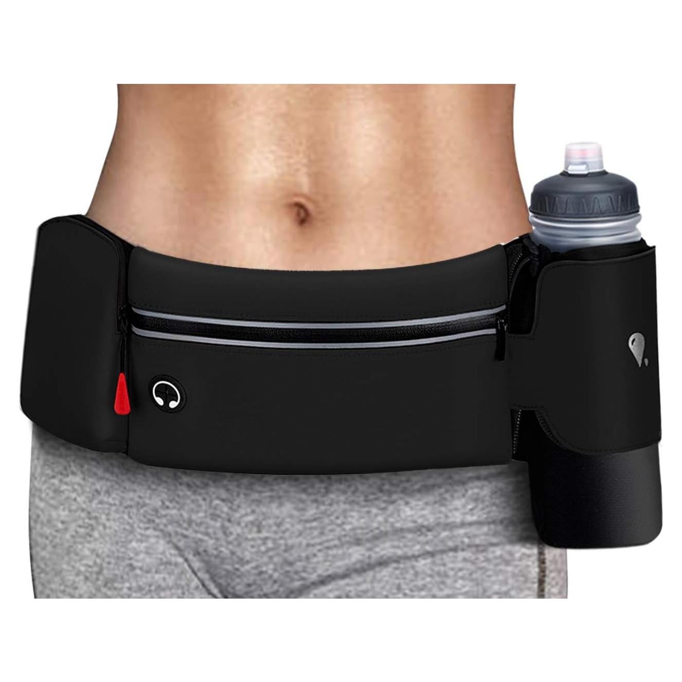 Bolsa de Cintura para Correr Simptech Negra con Soporte para Botella