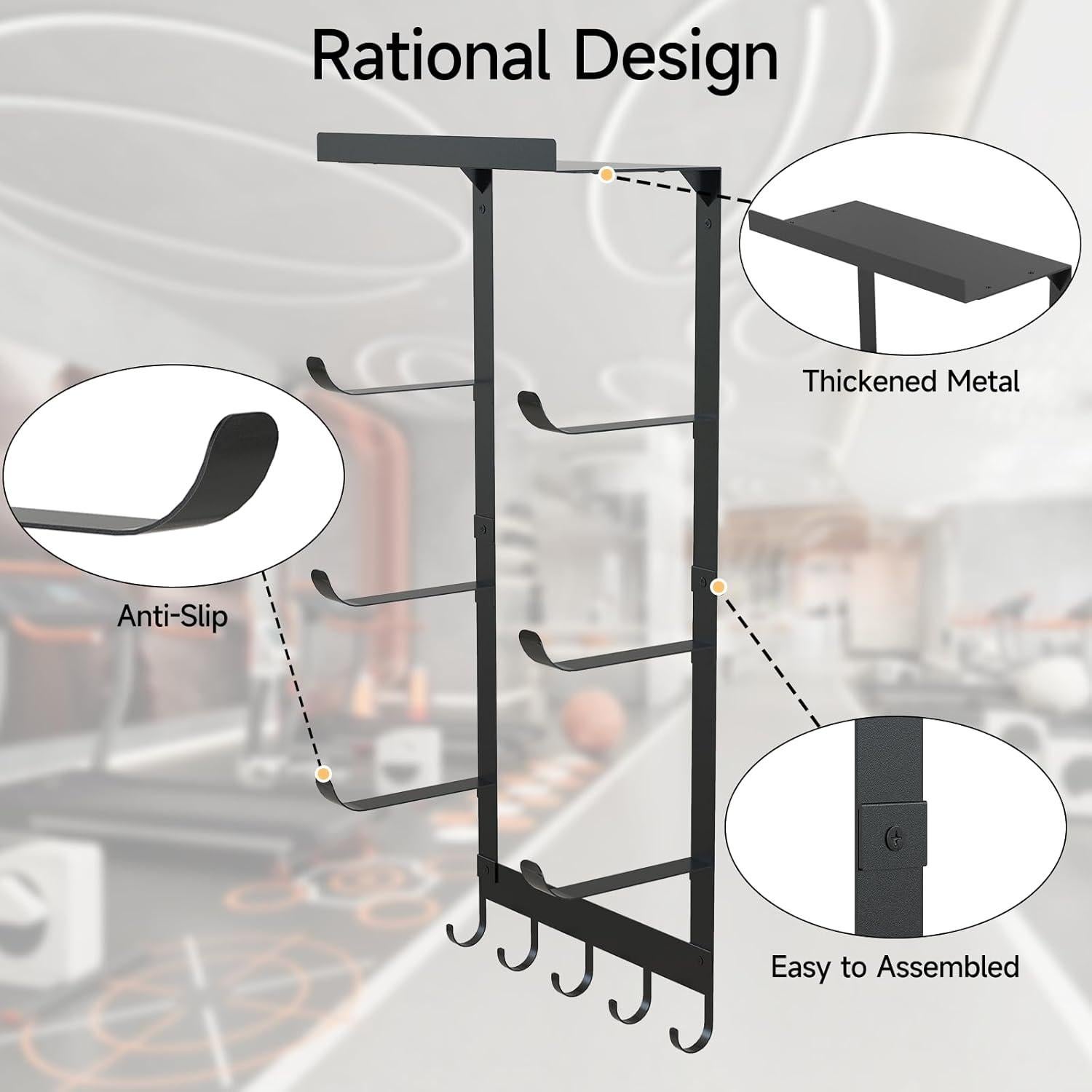 Soporte de Pared para Esteras de Yoga LSK, Metal Negro, 4 Niveles