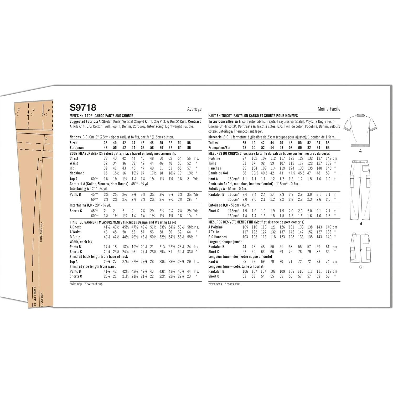 Kit de Patrones de Costura Simplicity para Hombre Tallas 38-46