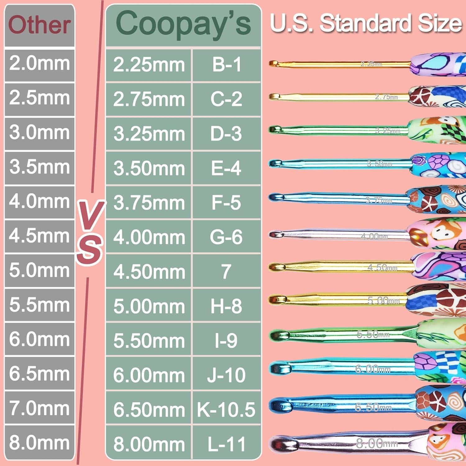 Juego de Ganchillos de Crochet Coopay 12 Piezas 2.25mm a 8mm