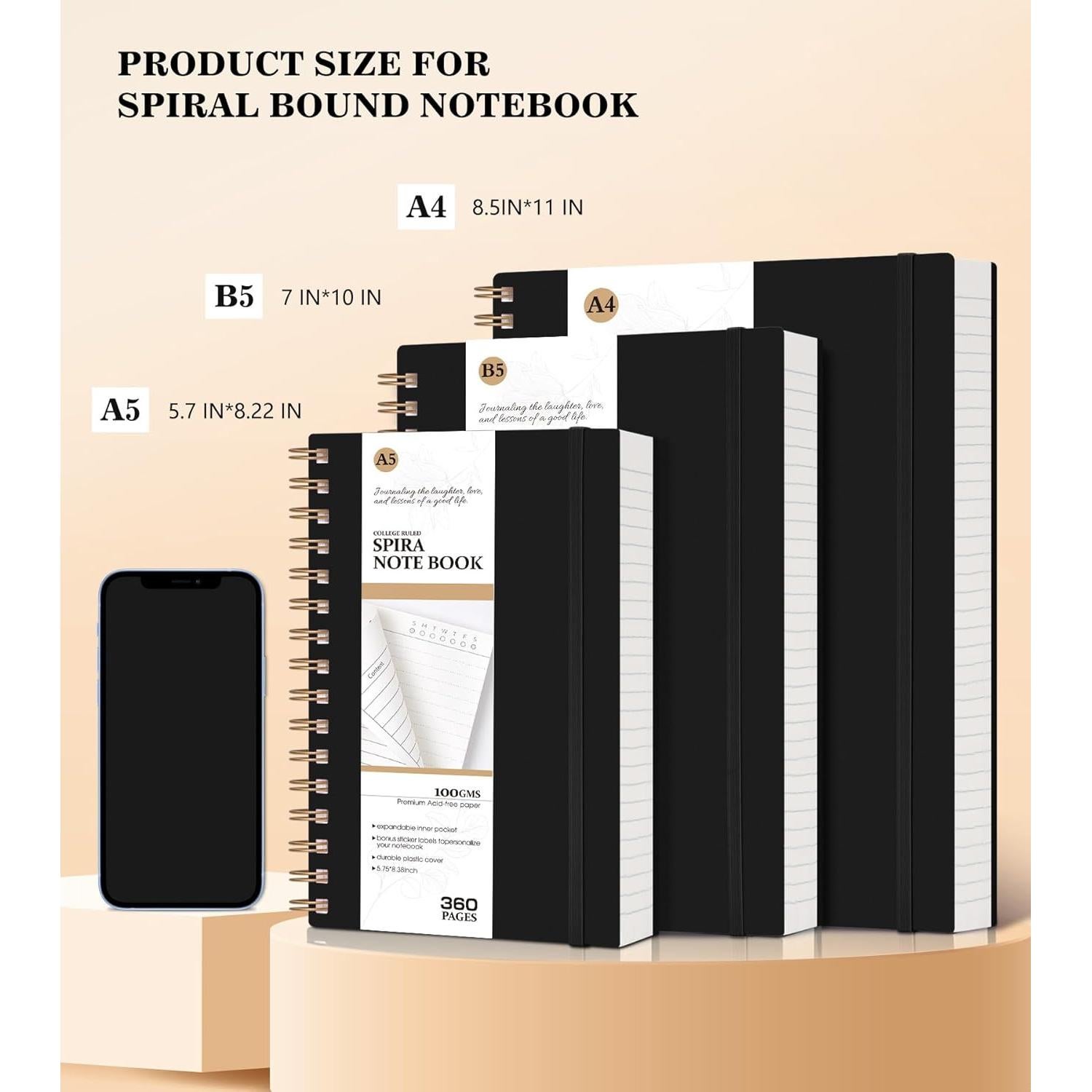 Cuaderno Espiral A4 MUAHLIUB Negro 360 Páginas 100GSM