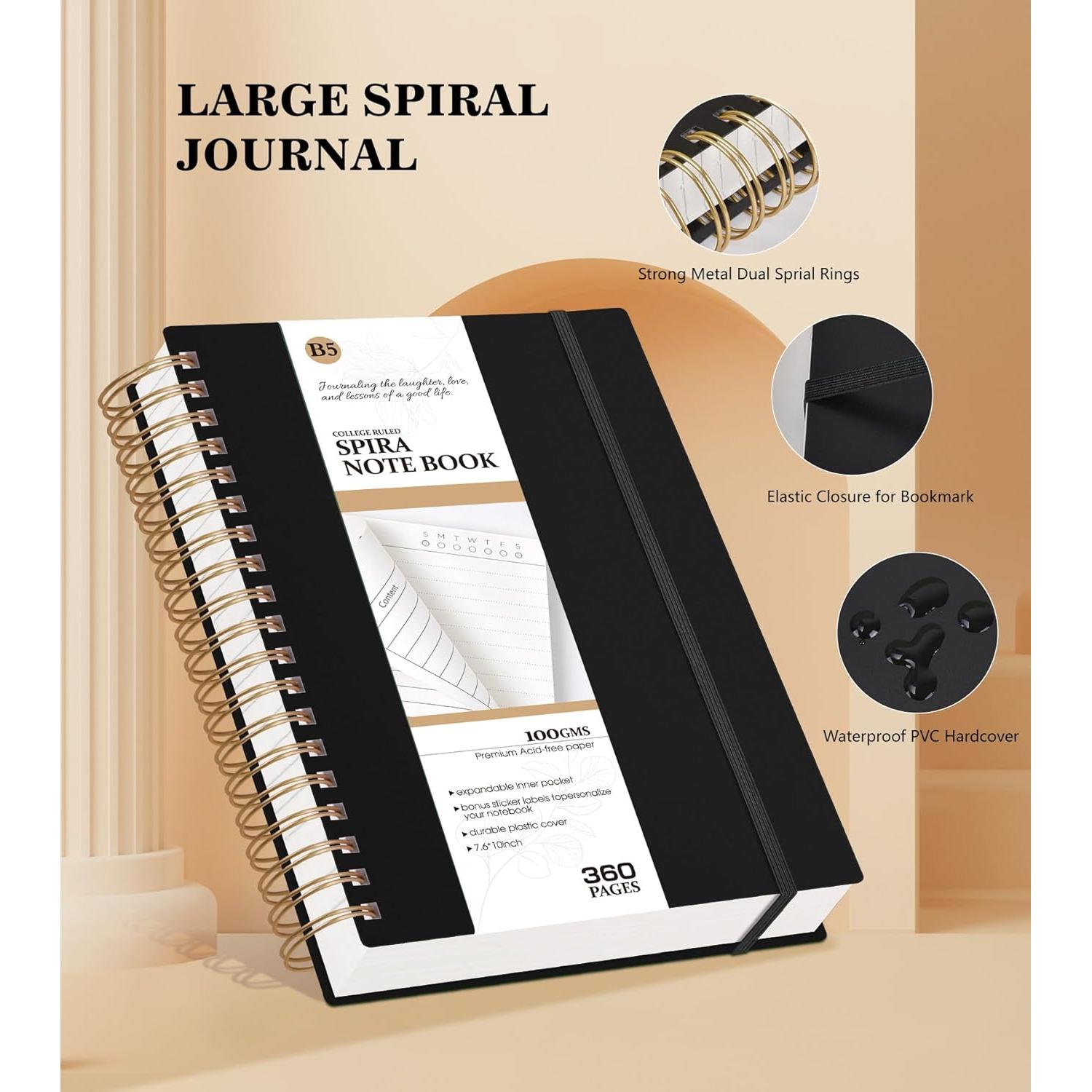 Cuaderno Espiral A4 MUAHLIUB Negro 360 Páginas 100GSM