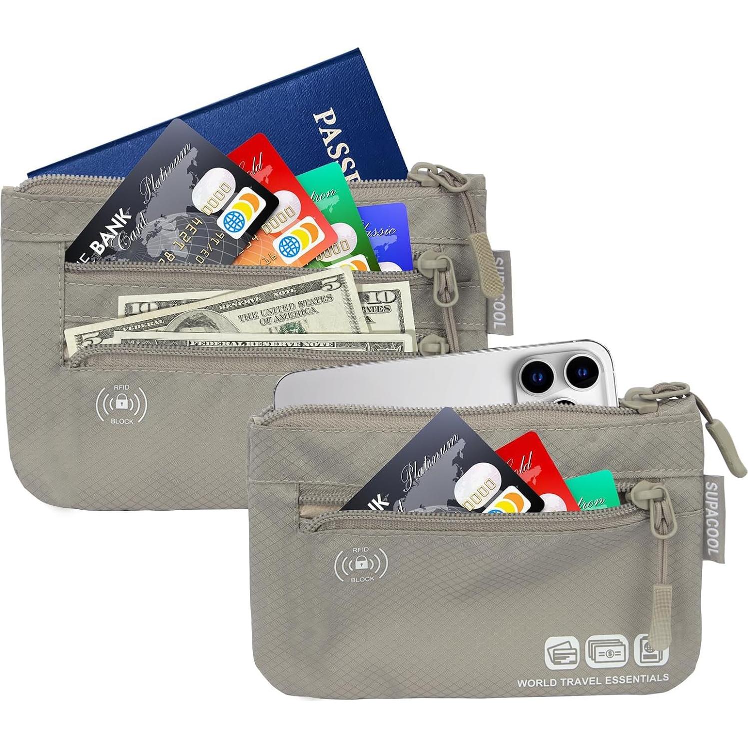 Portafolio de Pasaporte SUPACOOL con Bloqueo RFID - Set 2 Piezas Gris