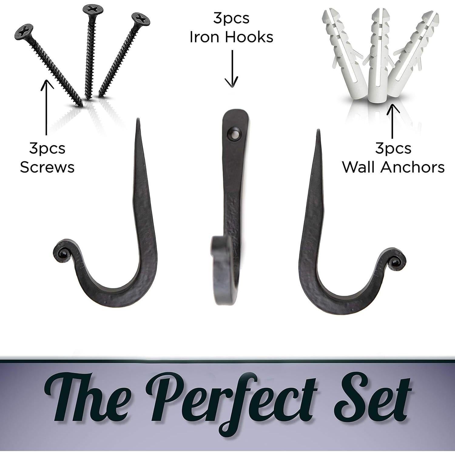 Ganchos de Pared de Hierro Forjado Stur-De - 3 Unidades Negros