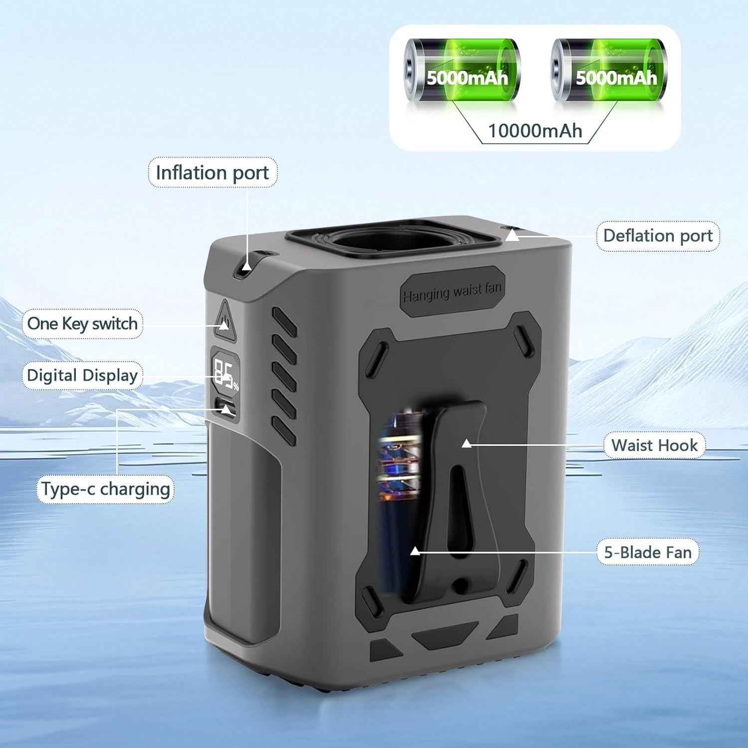 Ventilador de Cintura EHWZ01 Negro 8000mAh 5 Velocidades