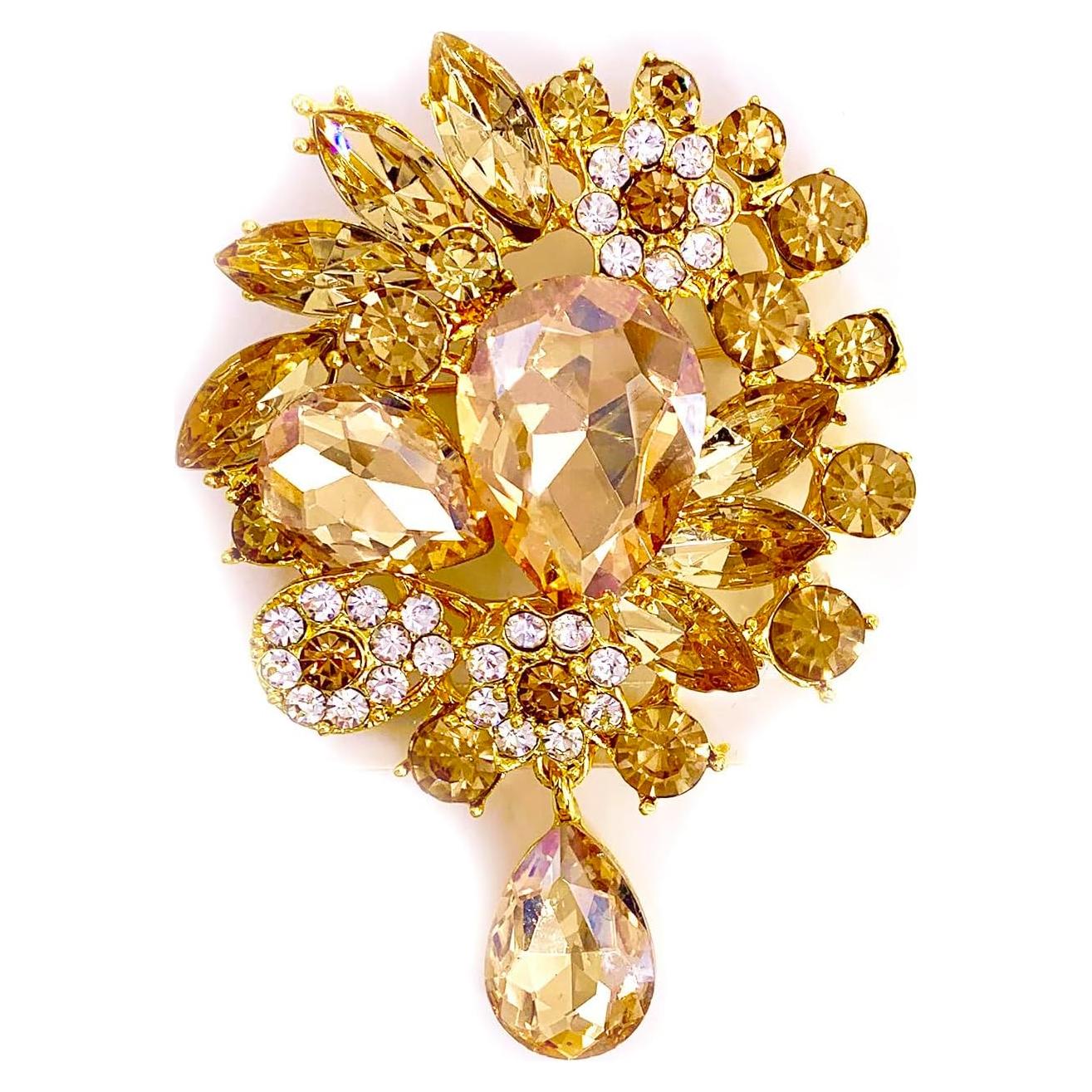 Broche Vintage LAXPICOL con Cristal Azul y Rhinestone para Mujeres