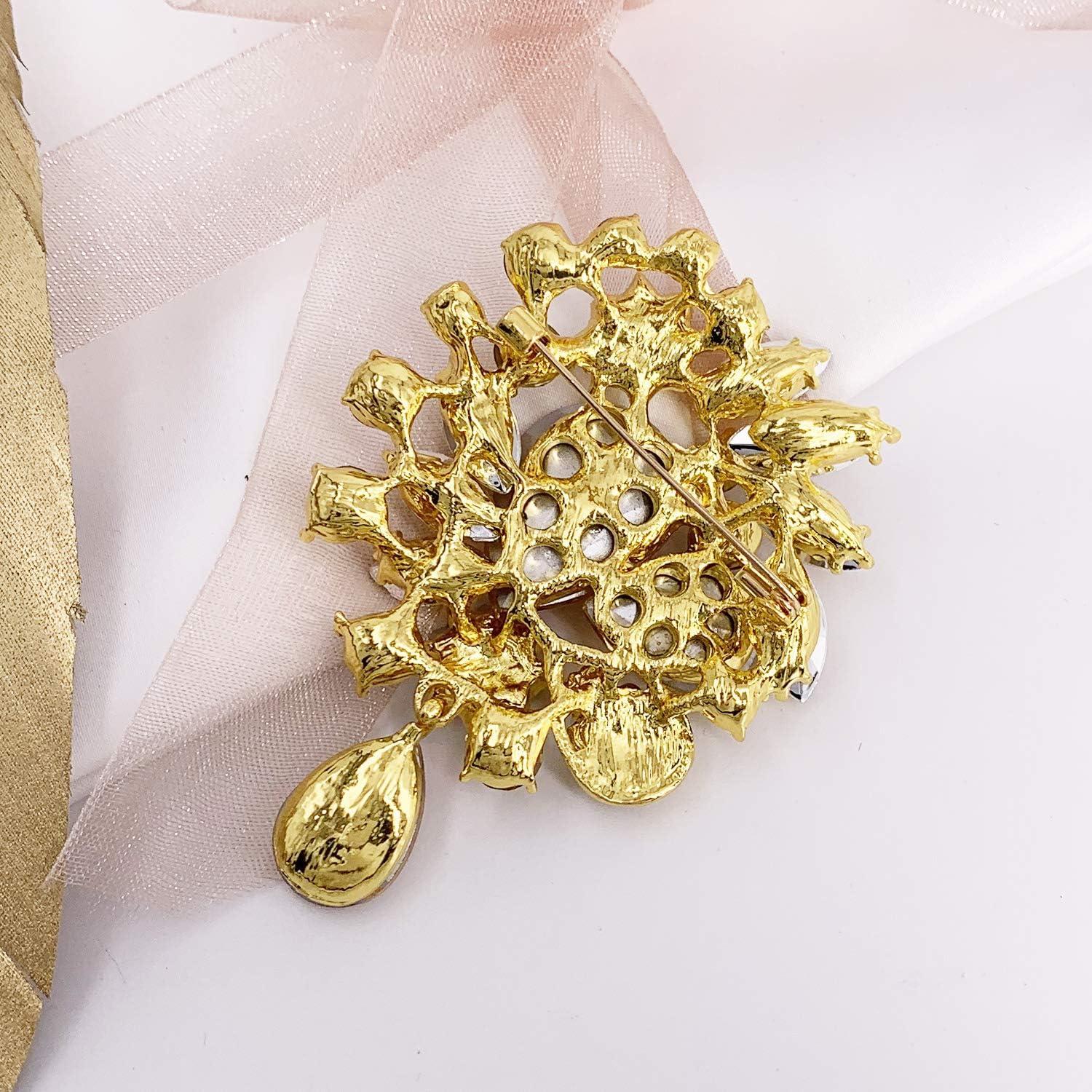 Broche Vintage LAXPICOL con Cristal Azul y Rhinestone para Mujeres