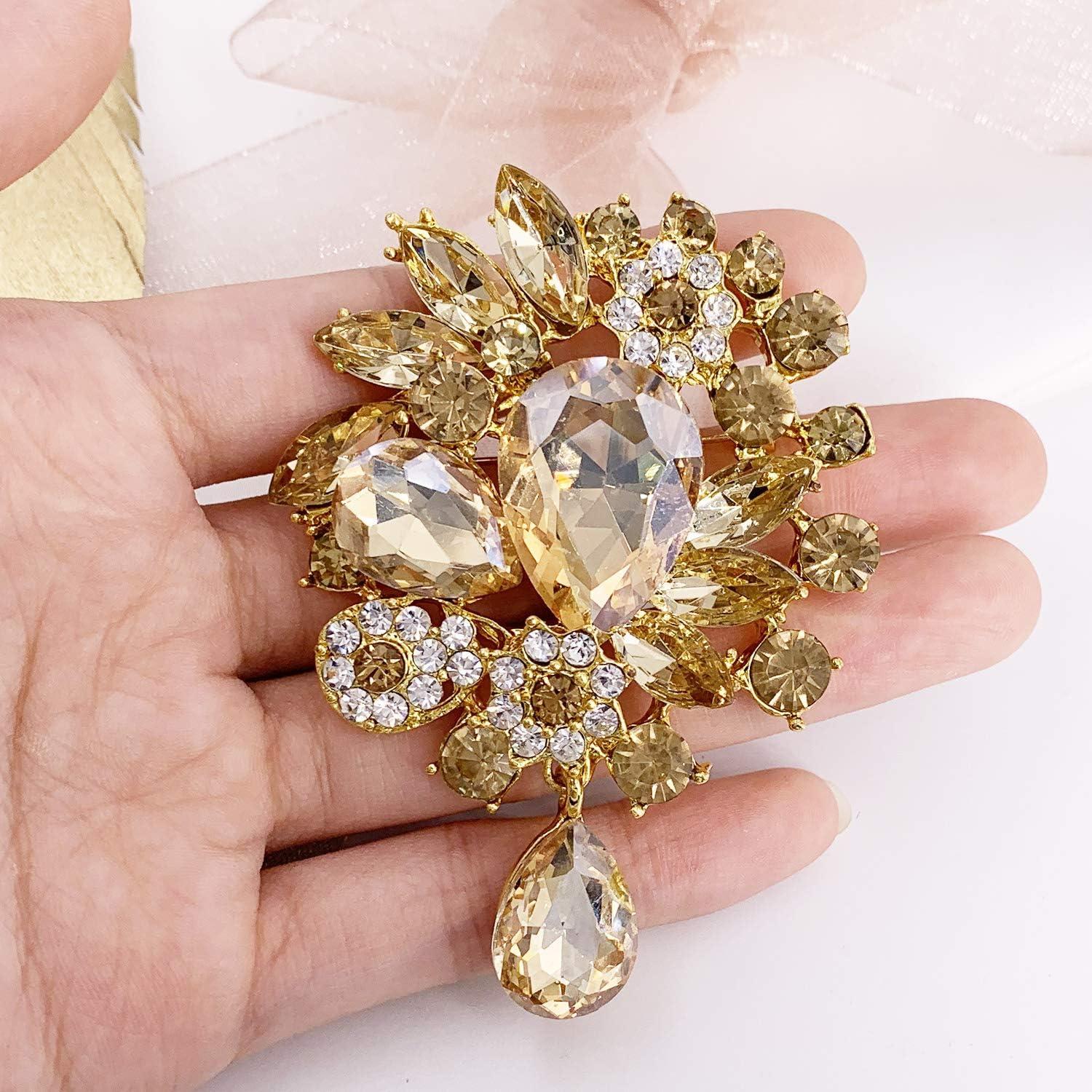 Broche Vintage LAXPICOL con Cristal Azul y Rhinestone para Mujeres