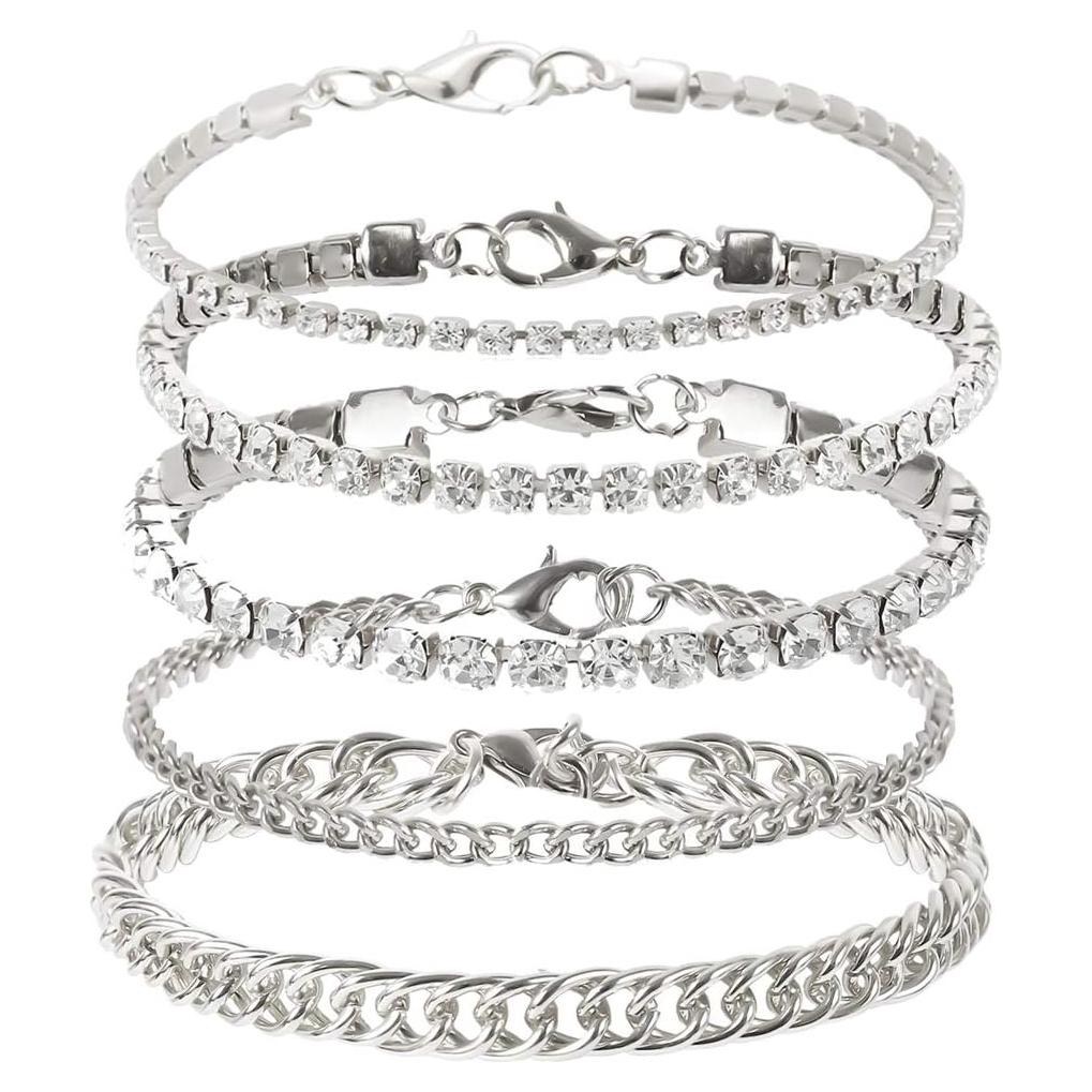 Conjunto de Tobilleras de Rhinestone Oro 18K para Mujeres