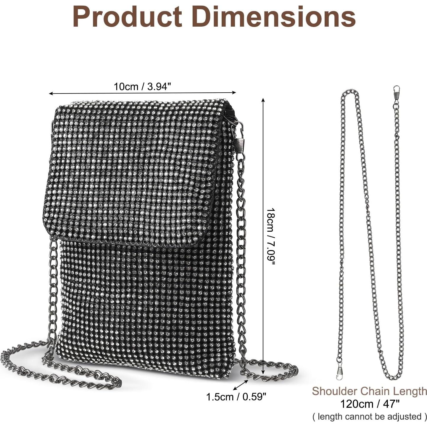 Bolso Clutch de Noche DTGN con Rhinestones Negro 10x18 cm