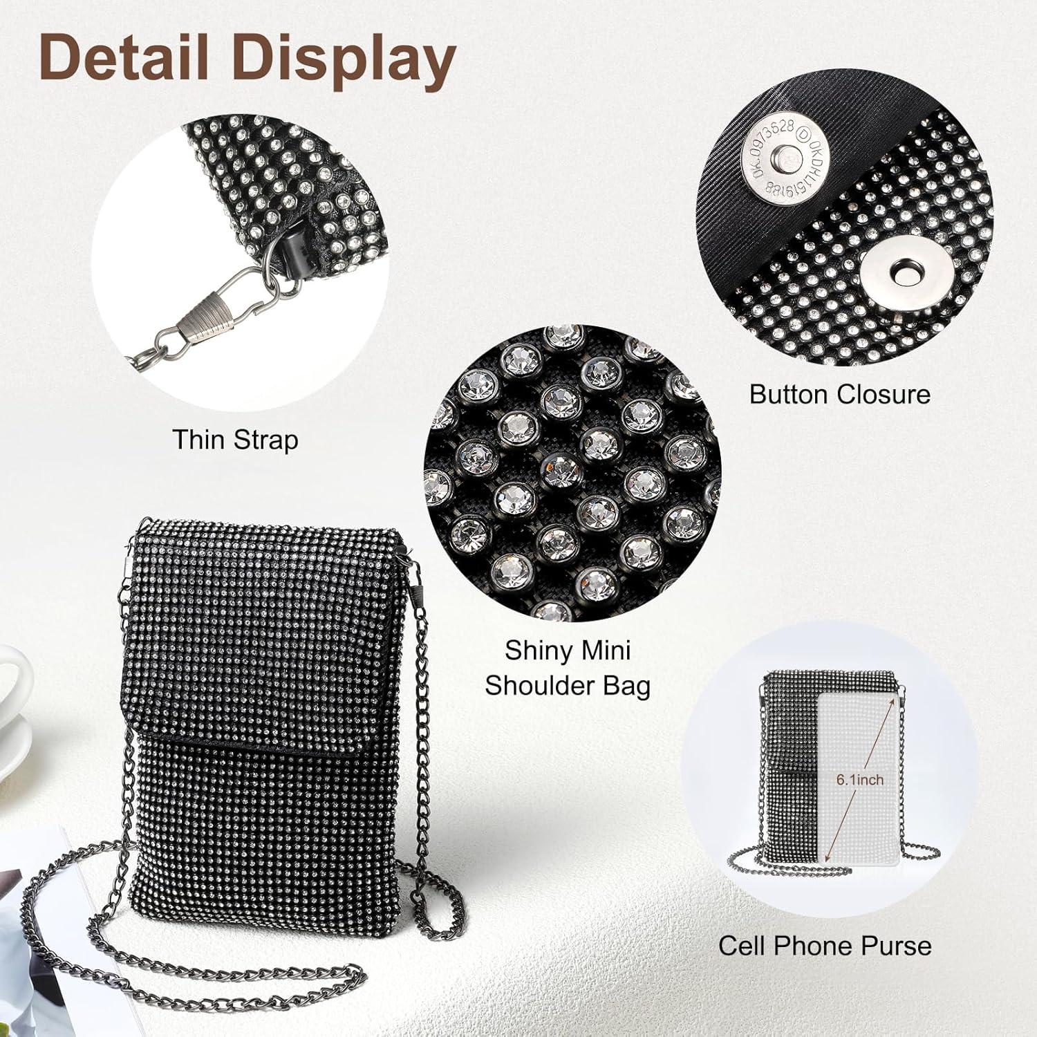 Bolso Clutch de Noche DTGN con Rhinestones Negro 10x18 cm