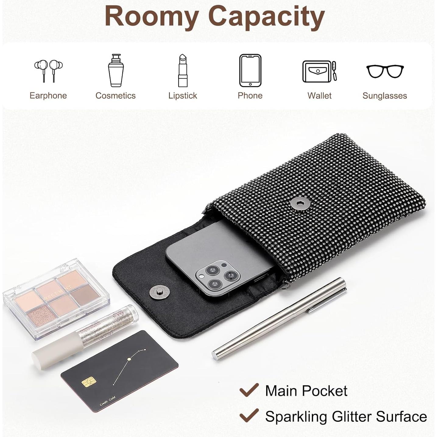 Bolso Clutch de Noche DTGN con Rhinestones Negro 10x18 cm