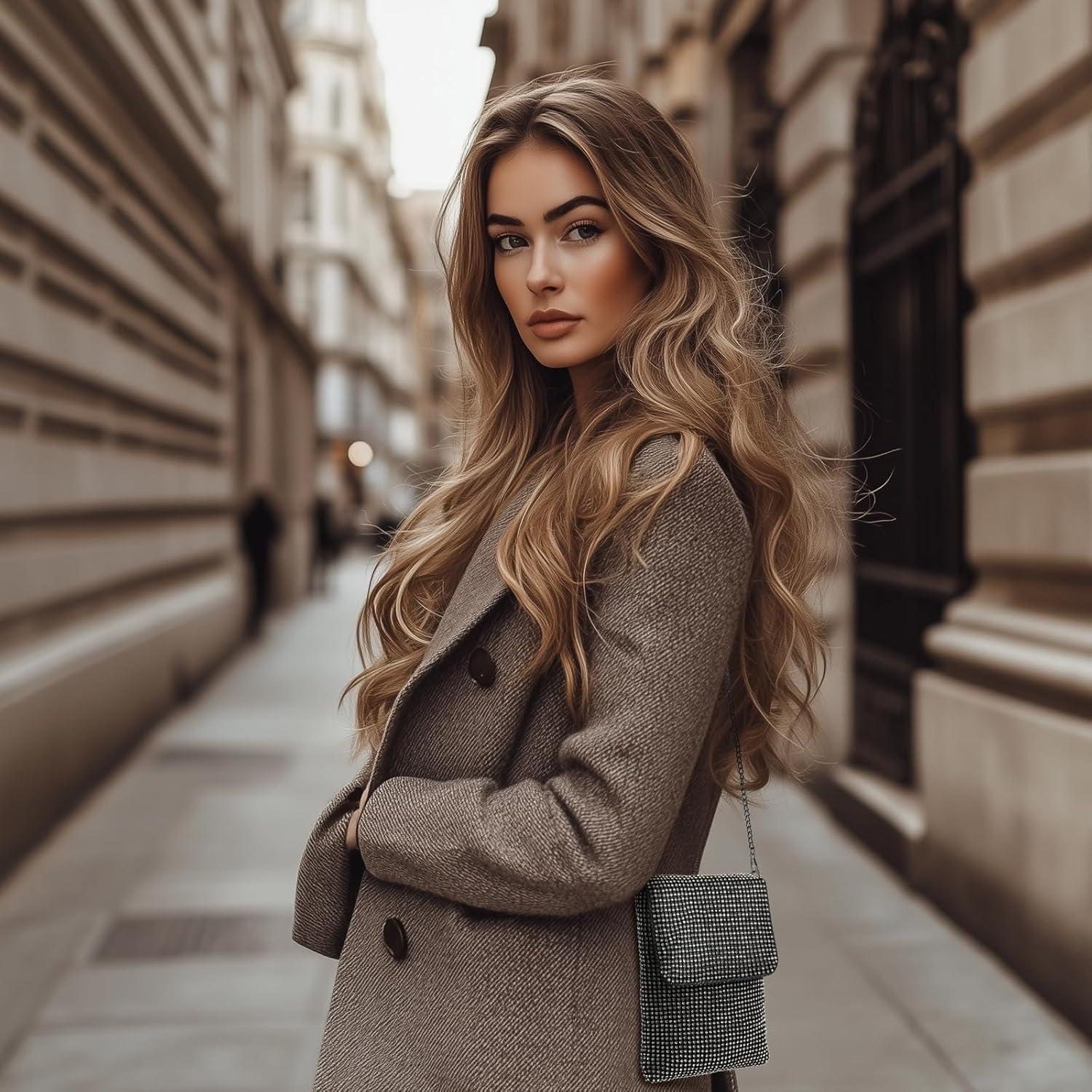 Bolso Clutch de Noche DTGN con Rhinestones Negro 10x18 cm