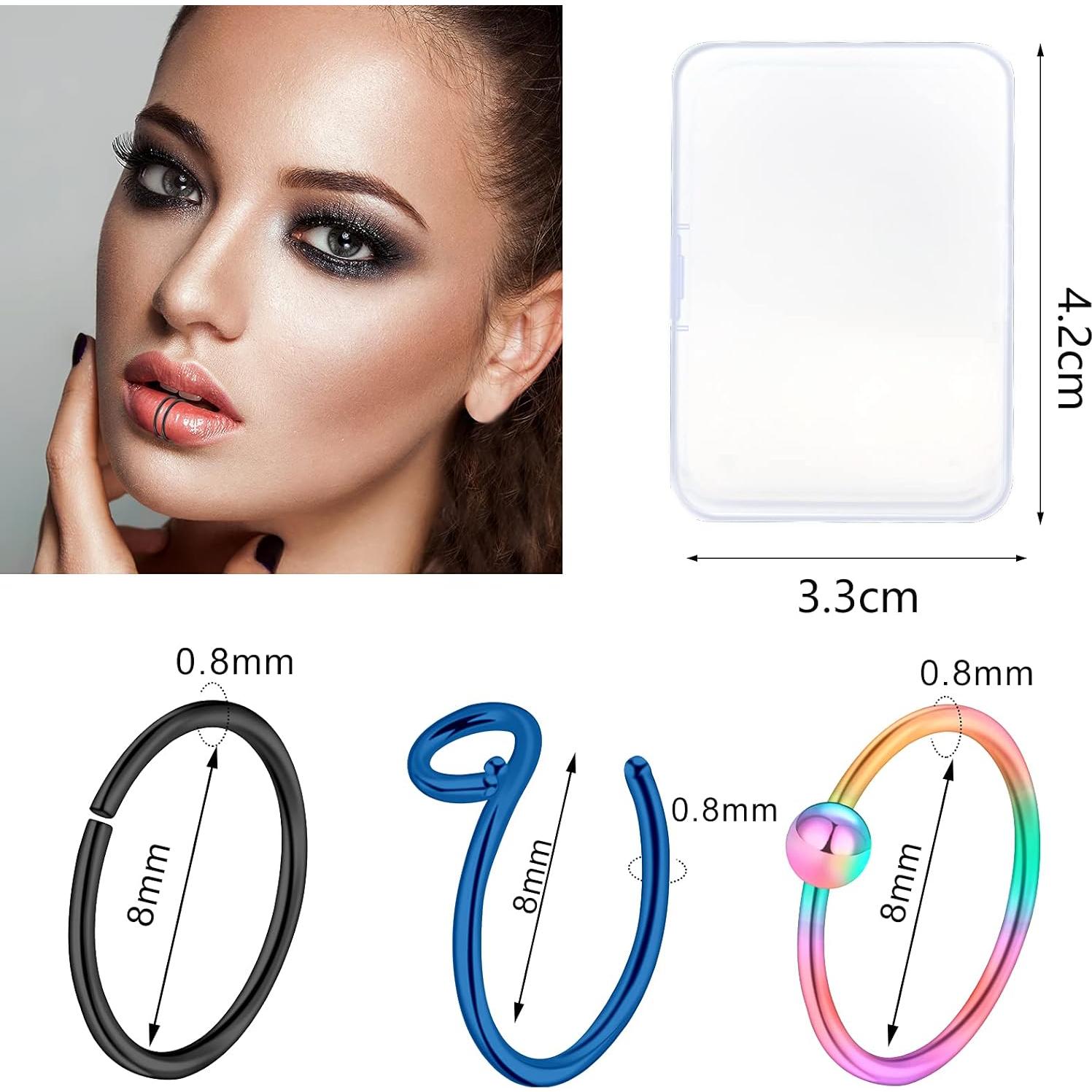 Hicdaw 60 Pcs Aros Nasales Acero Quirúrgico 20G Oro