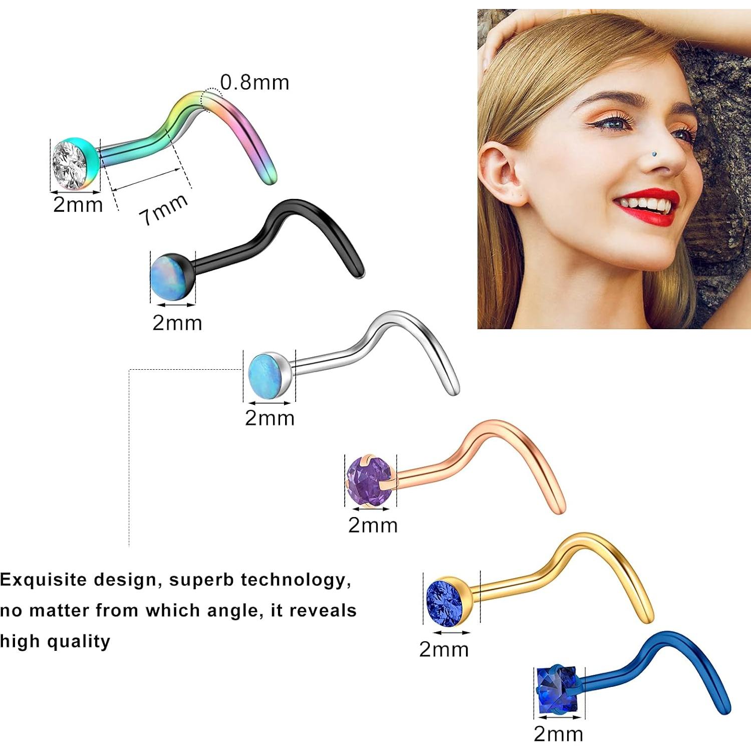 Hicdaw 60 Pcs Aros Nasales Acero Quirúrgico 20G Oro