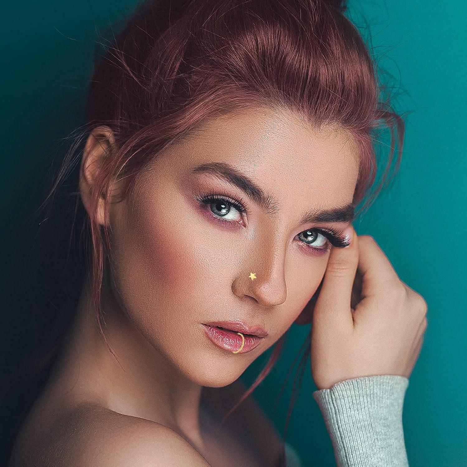 Hicdaw 60 Pcs Aros Nasales Acero Quirúrgico 20G Oro