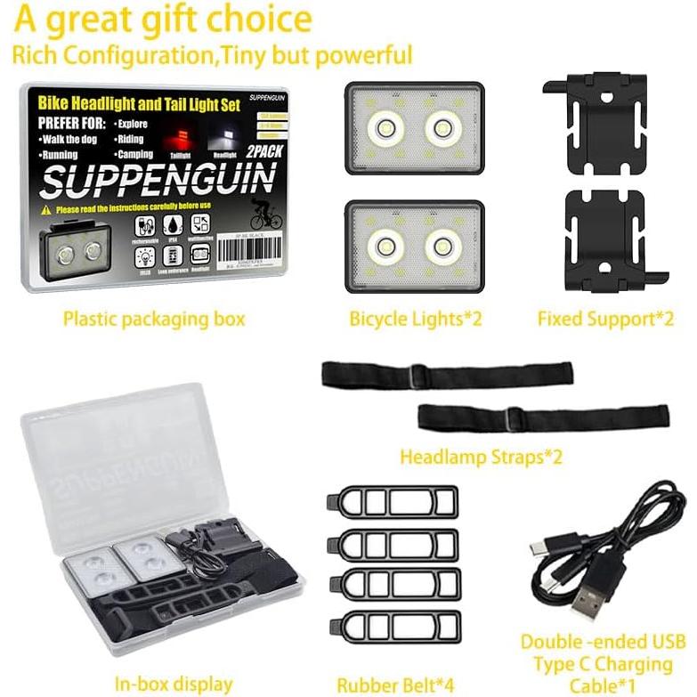 Luces de Bicicleta Recargables USB SUPPENGUIN SP-Bike, 120 Lúmenes, 2 Paquete