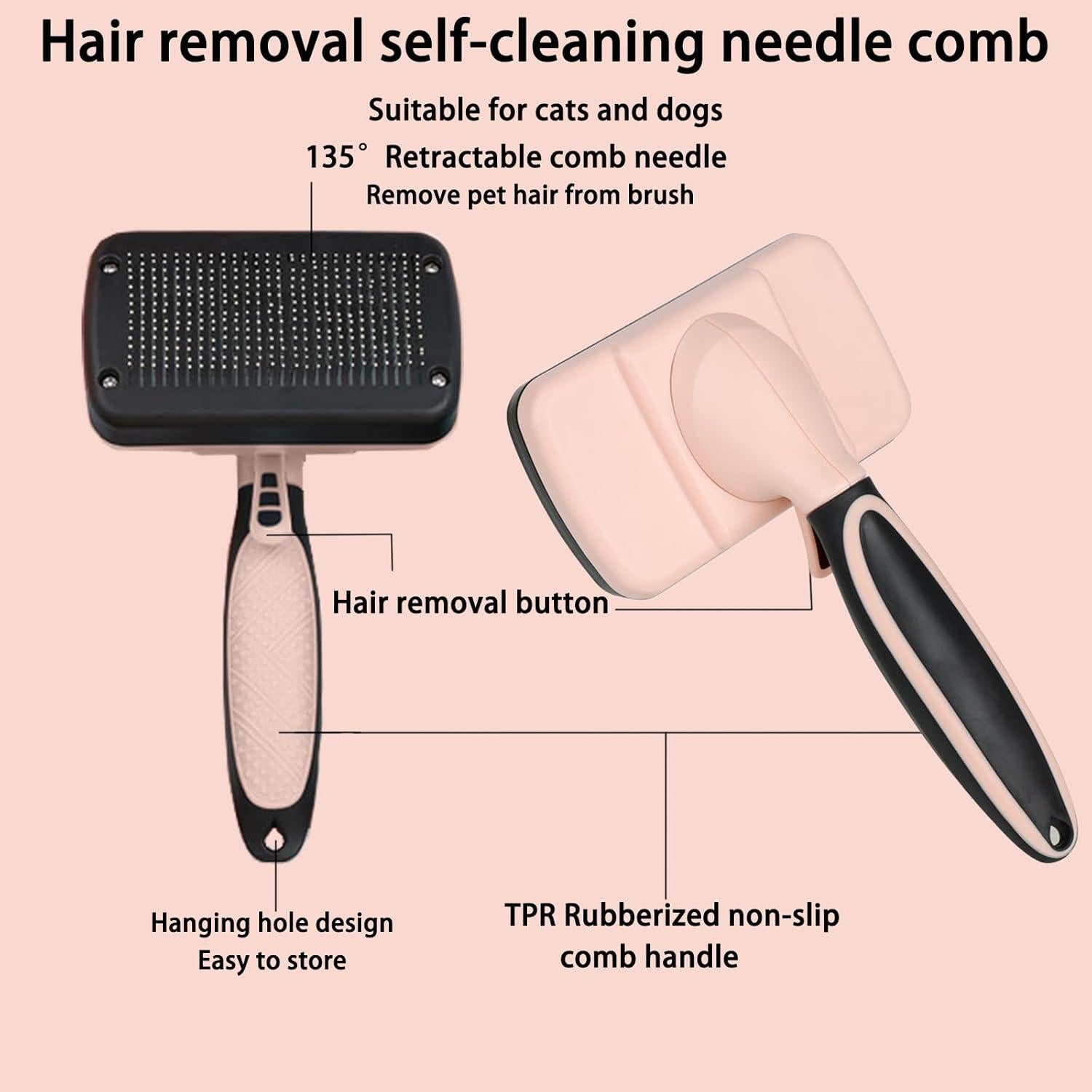 Cepillo Deshedding Autolimpiante para Perros y Gatos ESYAMIPET - Rosa