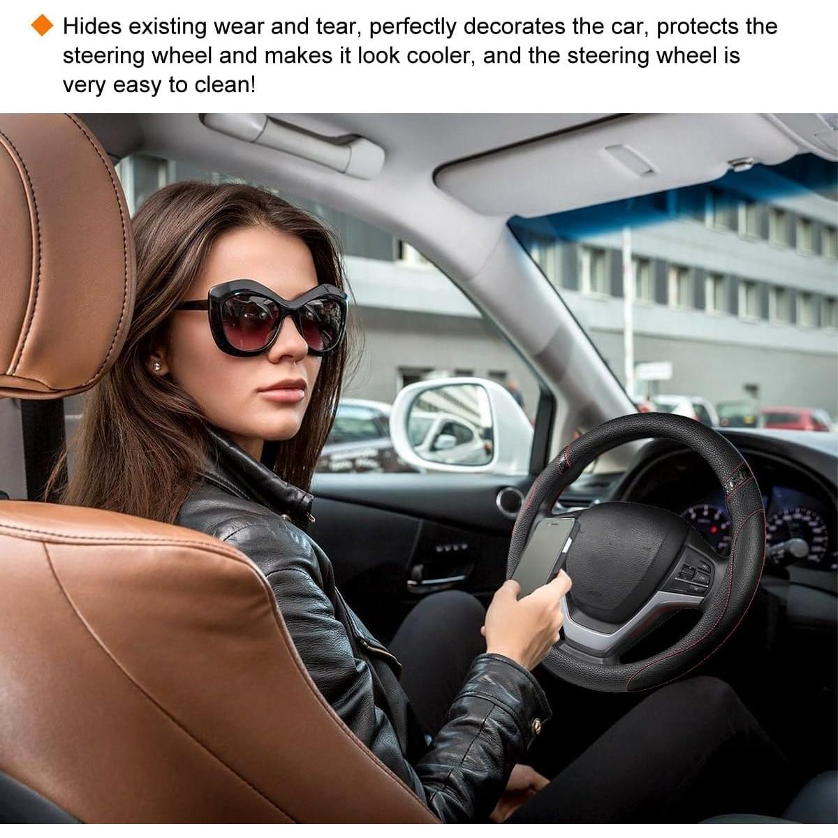 Funda de Volante de Coche Povtii Antideslizante 38.1 cm Negro