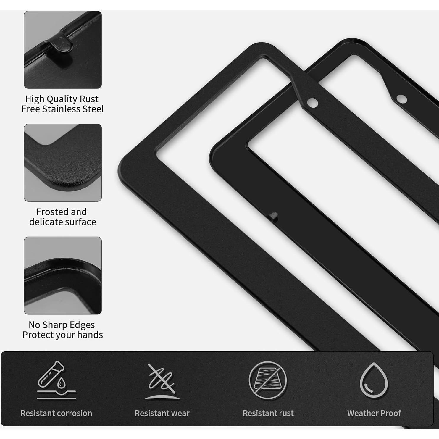 2PCS Marcos de Placas de Licencia ShineJack Acero Inoxidable Negro
