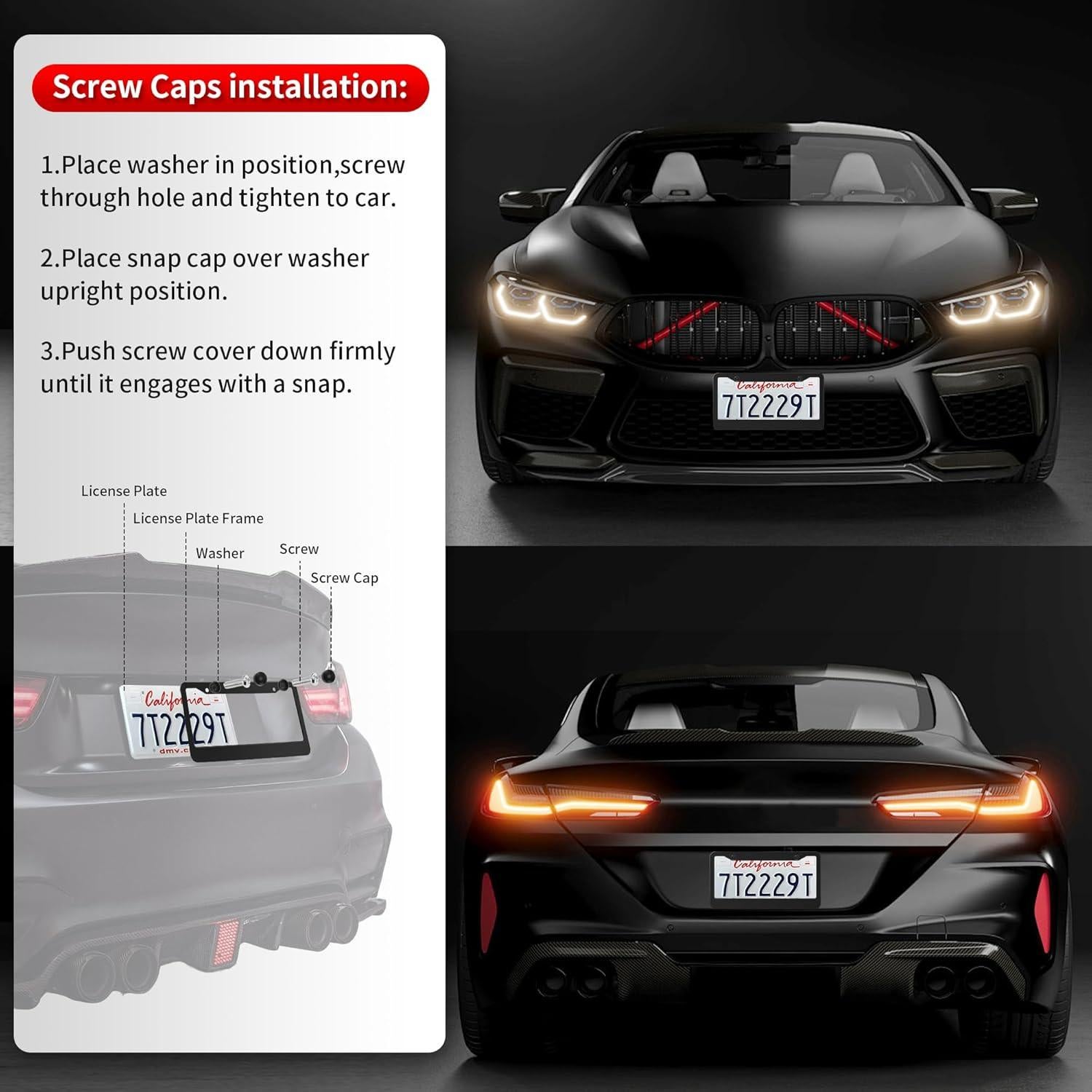 2PCS Marcos de Placas de Licencia ShineJack Acero Inoxidable Negro