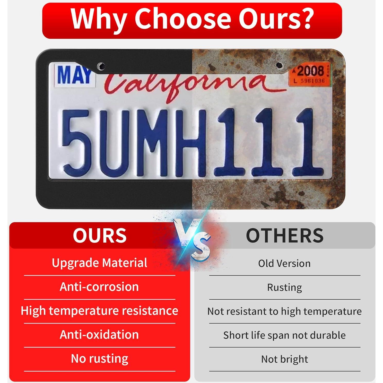 2PCS Marcos de Placas de Licencia ShineJack Acero Inoxidable Negro