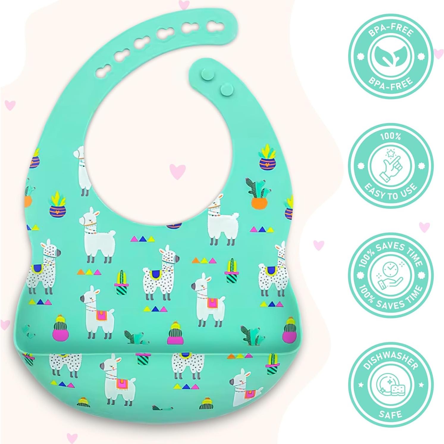 Baberos de silicona BPA Free con estuche de viaje para bebés