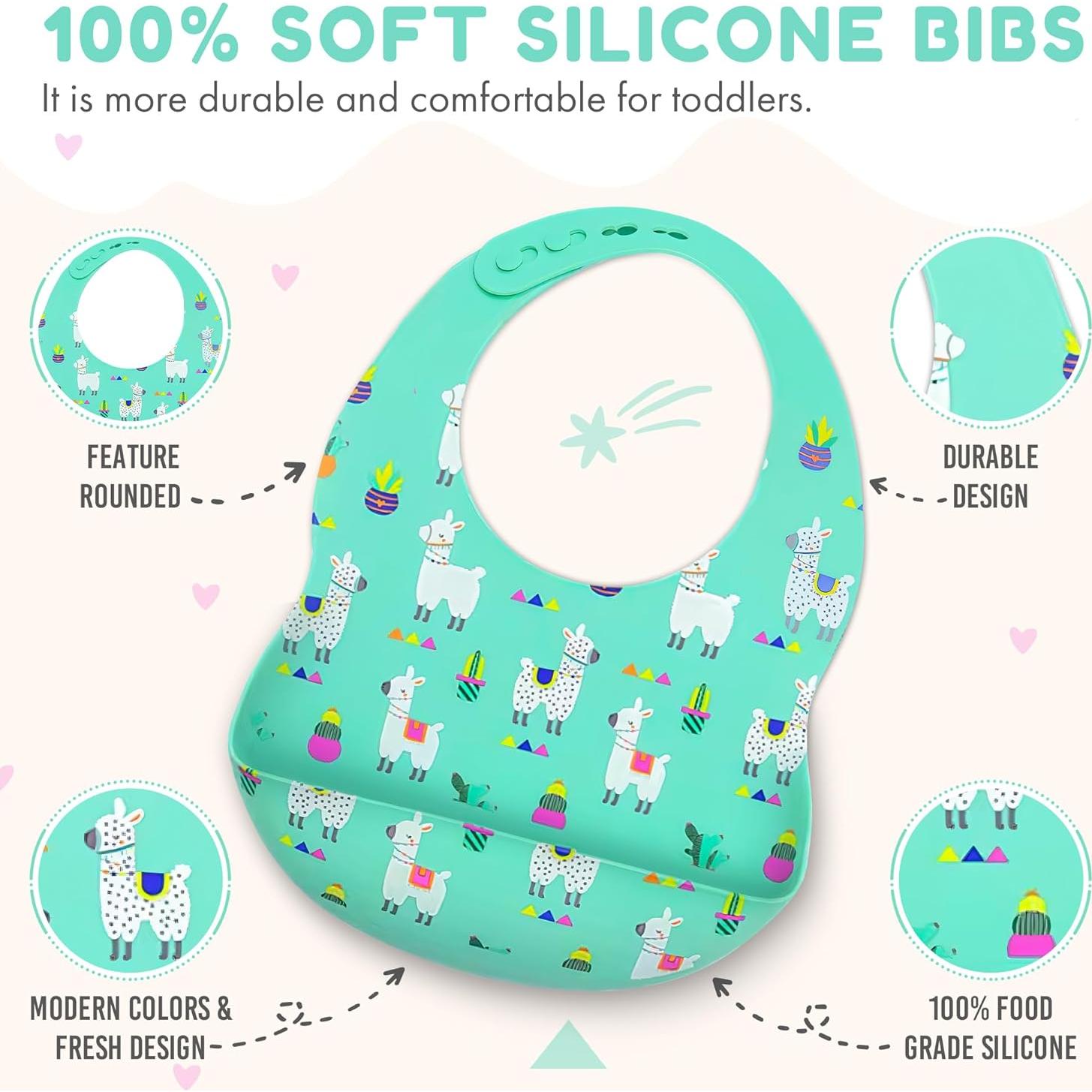 Baberos de silicona BPA Free con estuche de viaje para bebés