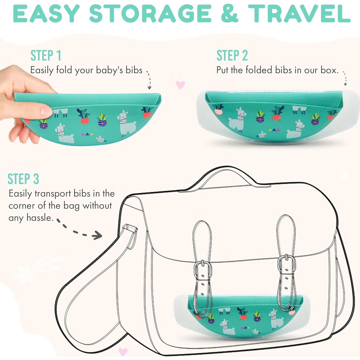 Baberos de silicona BPA Free con estuche de viaje para bebés