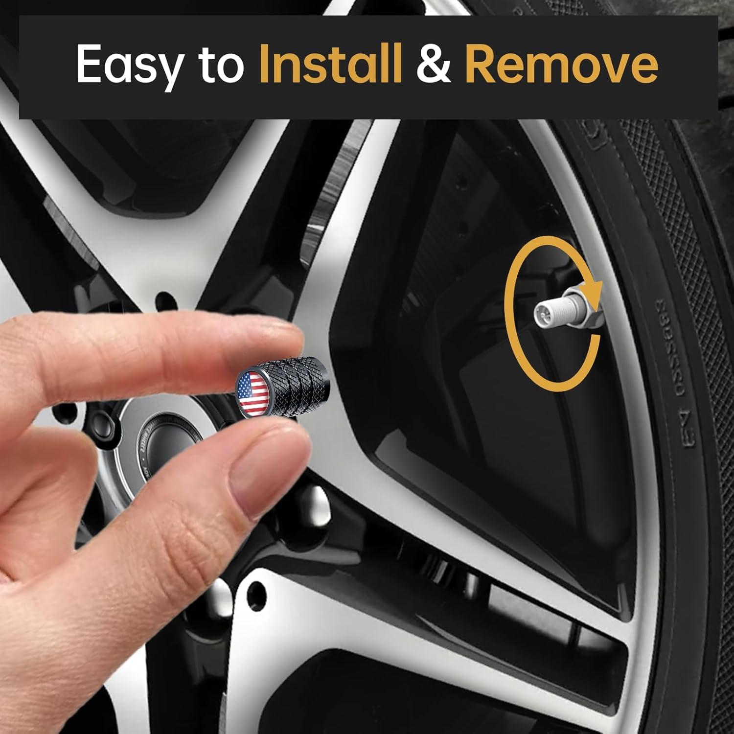 Tapas de Válvula de Neumático VAMOSEEHI 4 Pcs Metal Negro