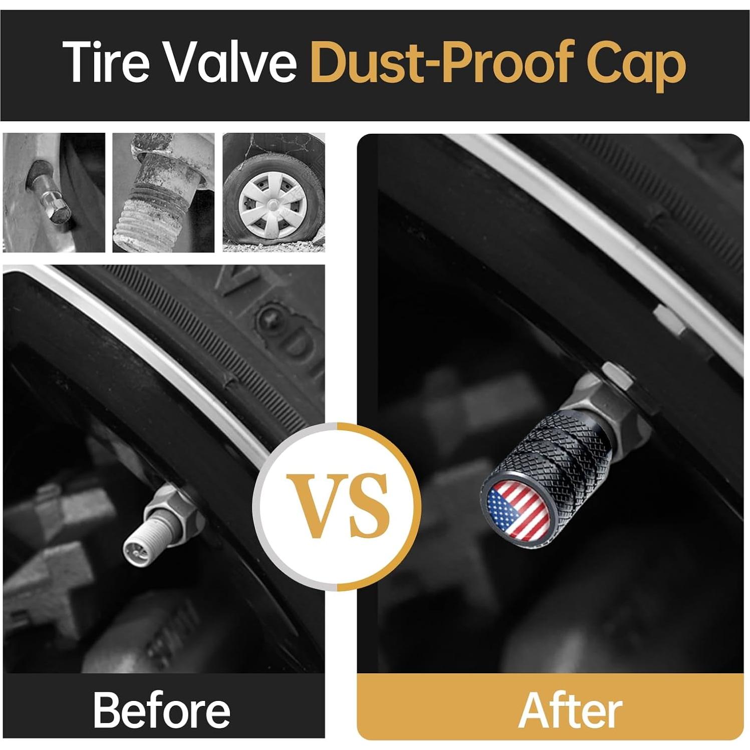 Tapas de Válvula de Neumático VAMOSEEHI 4 Pcs Metal Negro