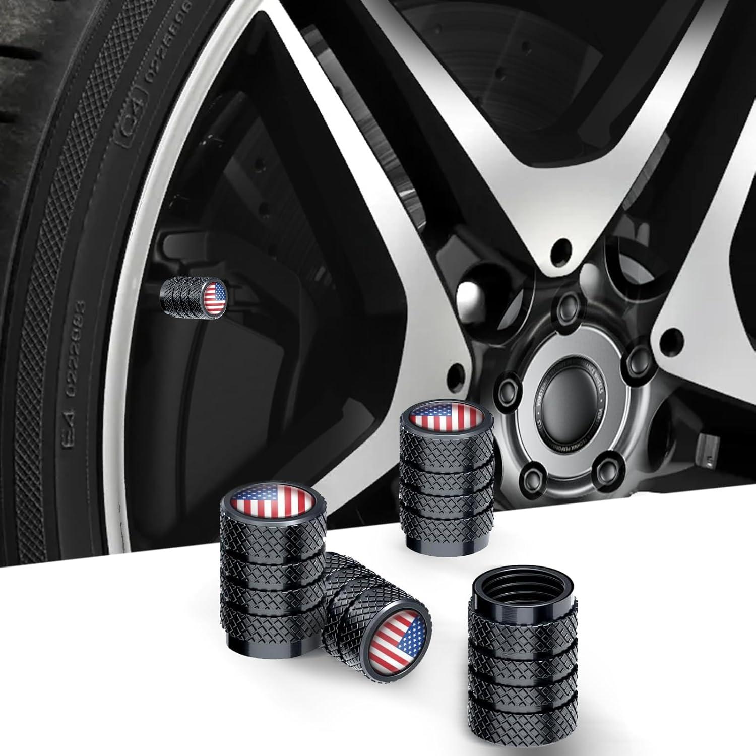 Tapas de Válvula de Neumático VAMOSEEHI 4 Pcs Metal Negro