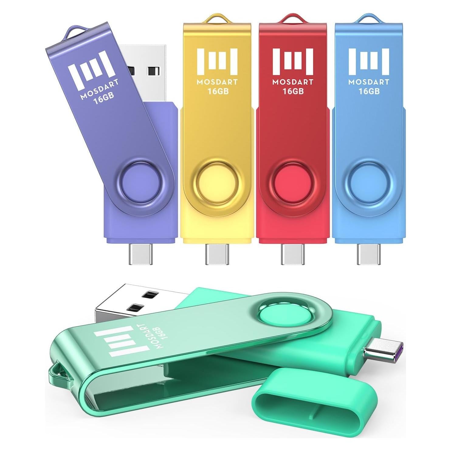 Unidad Flash USB Dual C MOSDART 16GB Multicolor Paquete 5