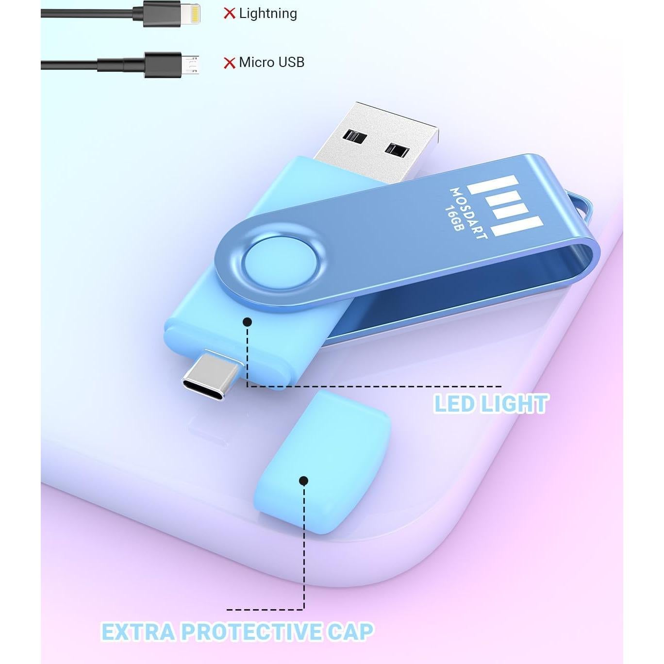 Unidad Flash USB Dual C MOSDART 16GB Multicolor Paquete 5