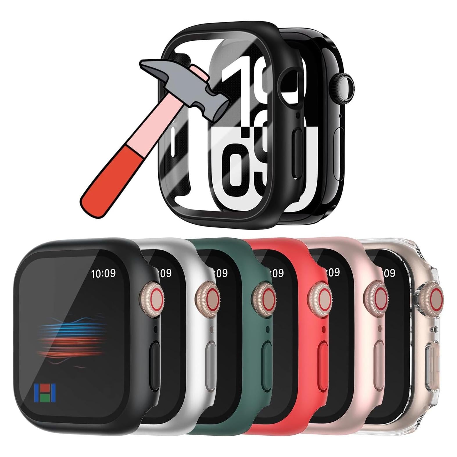 HANKN 6 Pack Hard Case for Apple Watch Series 6 5 4 SE 40mm Tempered Glass Screen Protector Case, Full Protective Cover Ultra-thin Shatterproof Matte Shell Shockproof Iwatch Bumper (40mm)