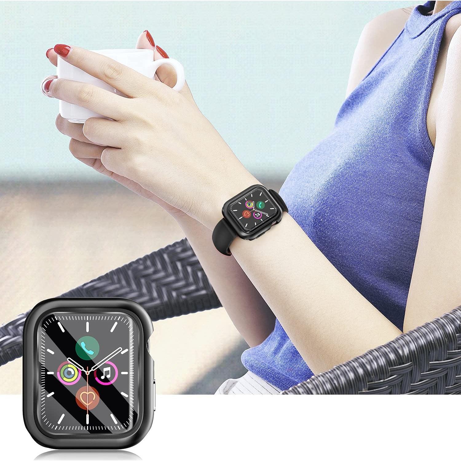 HANKN 6 Pack Hard Case for Apple Watch Series 6 5 4 SE 40mm Tempered Glass Screen Protector Case, Full Protective Cover Ultra-thin Shatterproof Matte Shell Shockproof Iwatch Bumper (40mm)