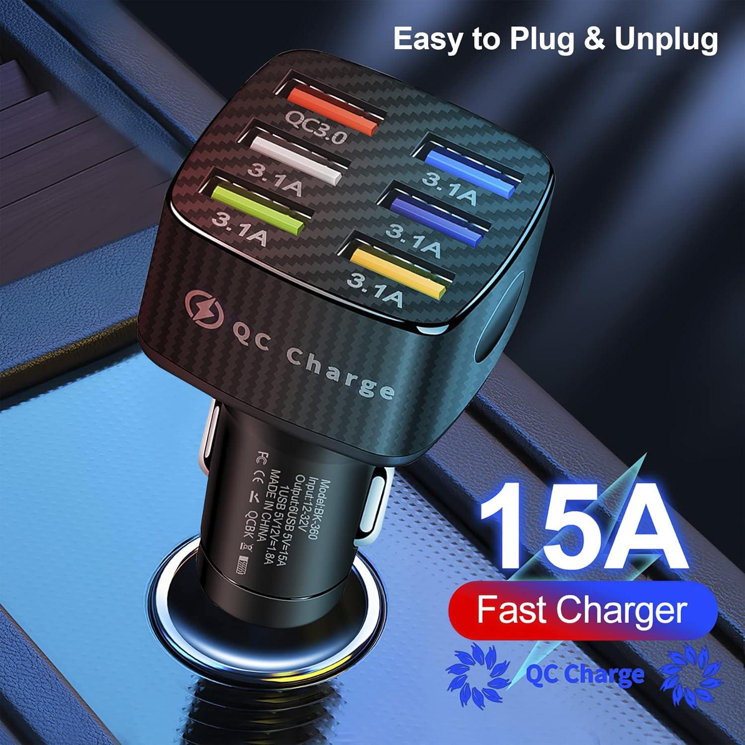 Cargador de Coche Amiss 6 Puertos USB QC 3.0 Carga Rápida Negro