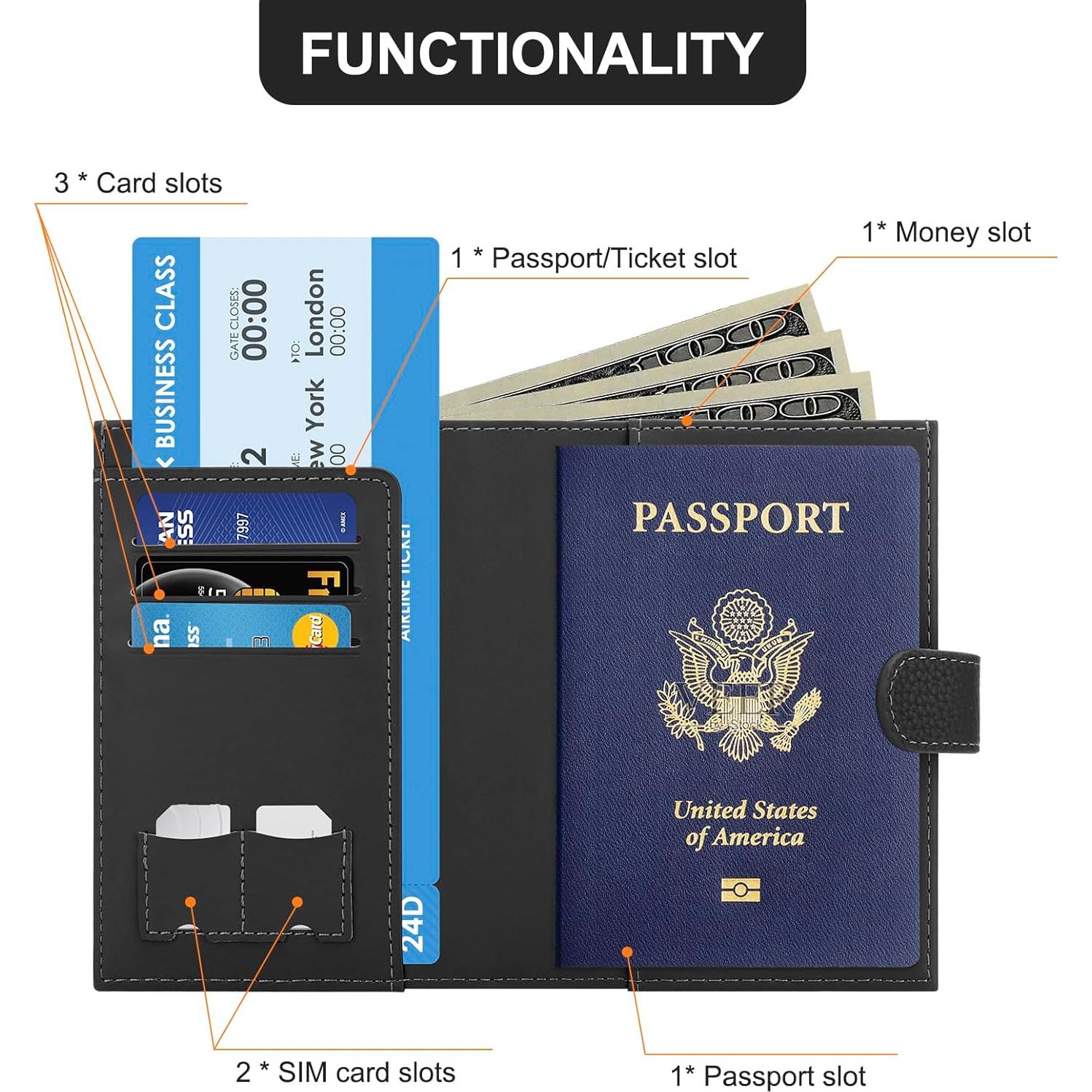 Cartera de Pasaporte RFID DOB SECHS para Mujeres - Negro