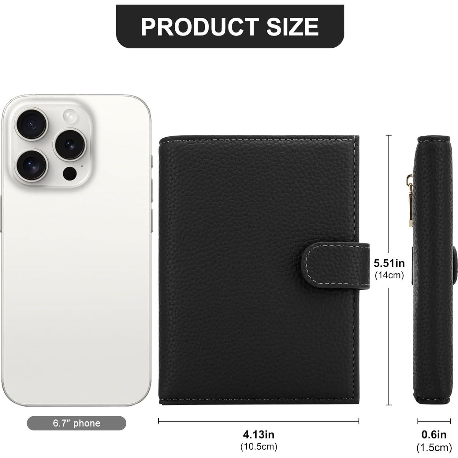 Cartera de Pasaporte RFID DOB SECHS para Mujeres - Negro