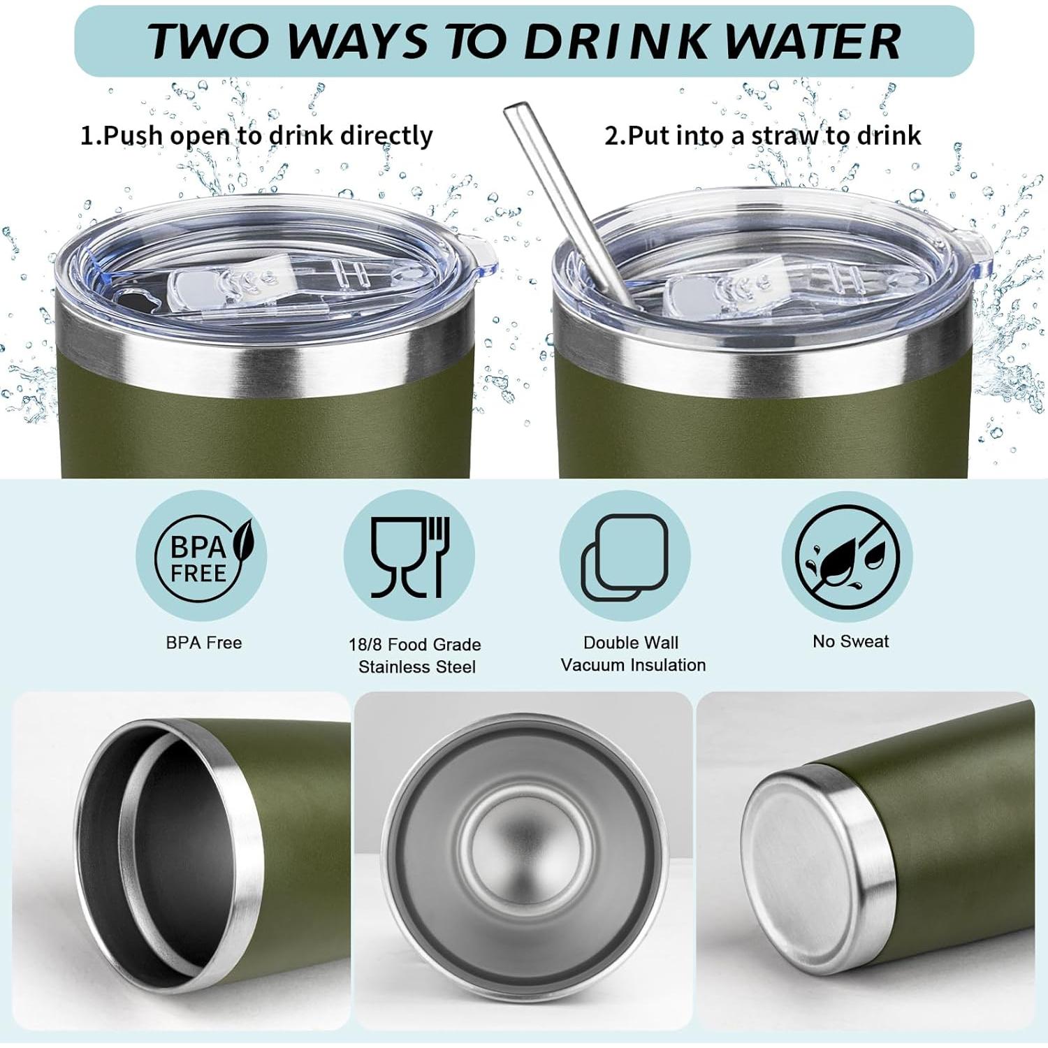 Vaso de acero inoxidable 20oz ATIKZHE con popote y tapa