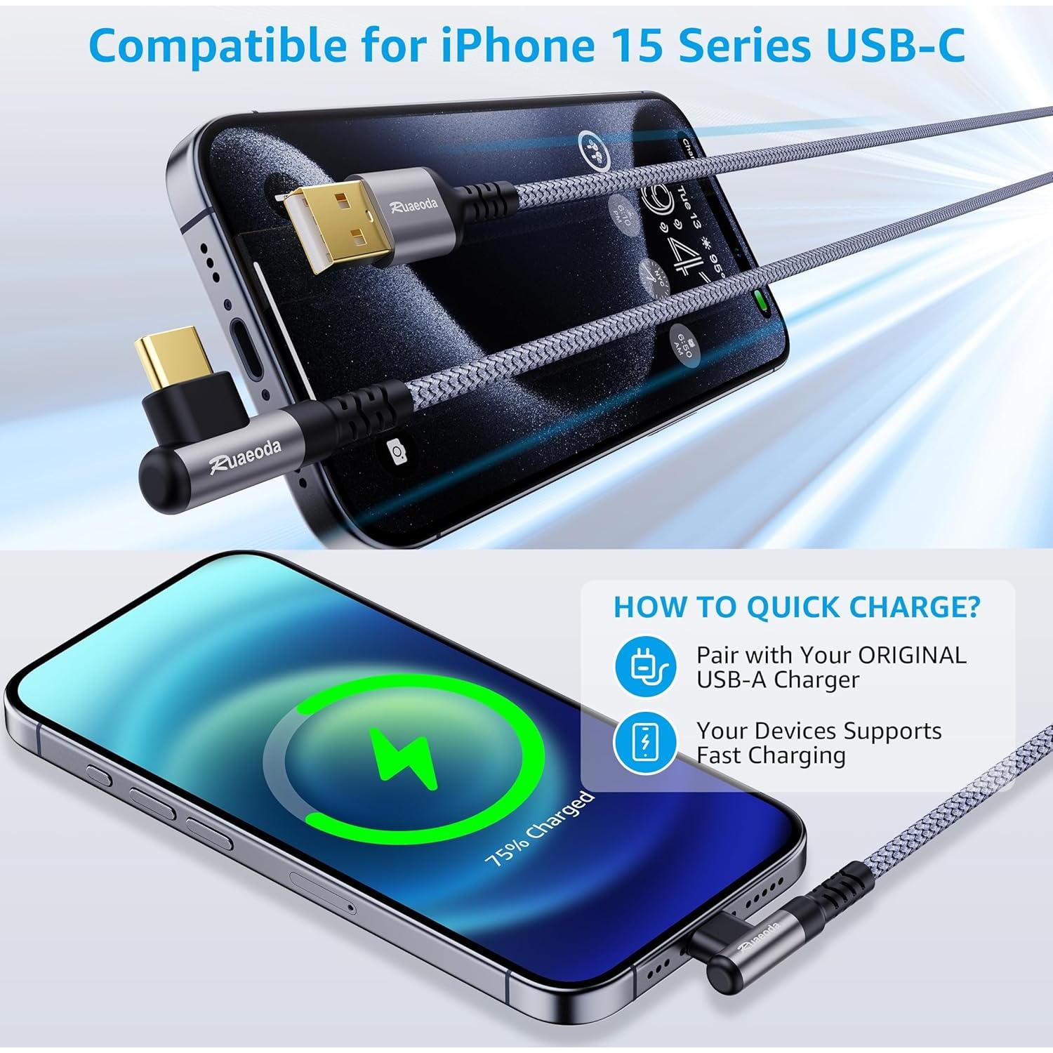 Cable USB A a C 0.91 m Ruaeoda Carga Rápida 3.1A