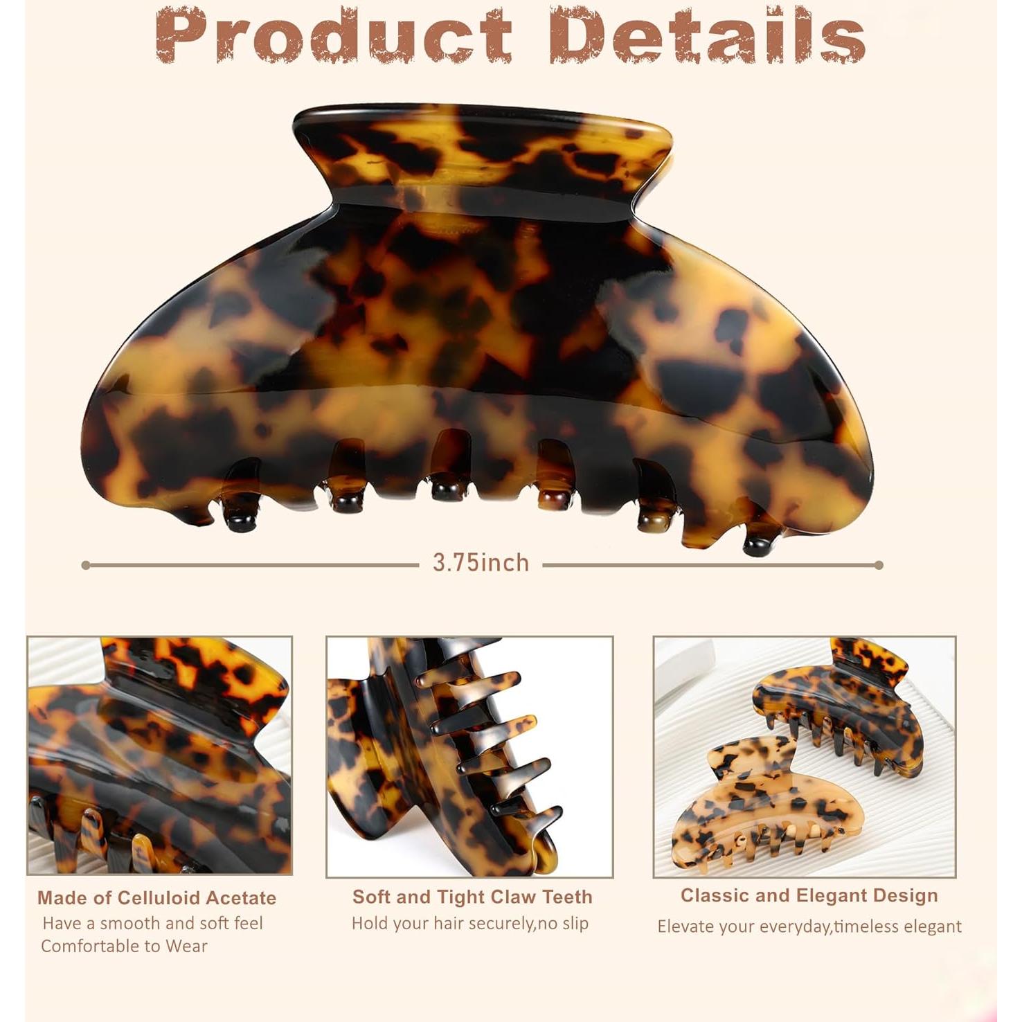 Clips de Garra para Cabello Eyegla 2 Pcs Concha de Tortuga