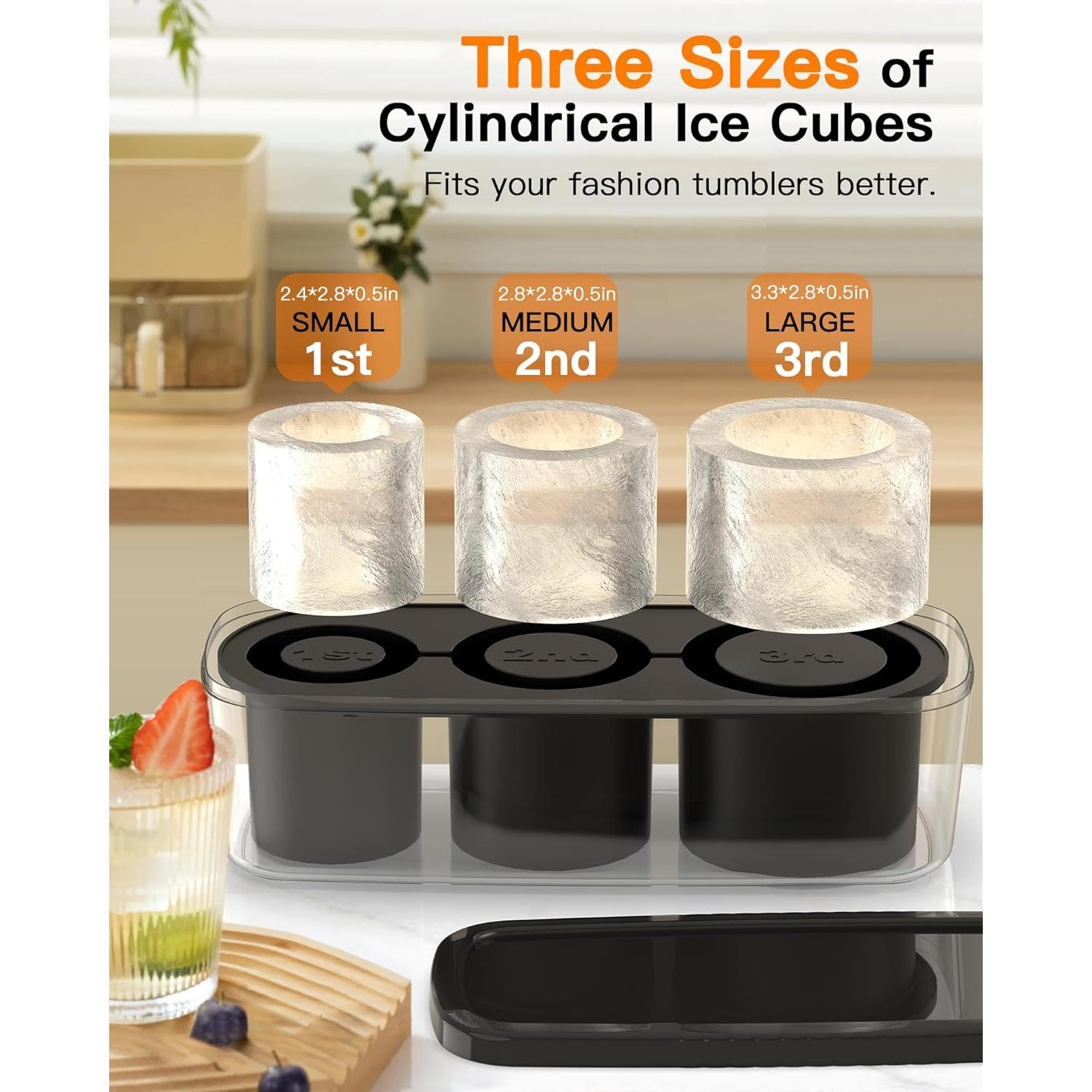 Bandeja de Hielo Cilíndrica Ukulork 40Oz con Tapa - 3 Piezas